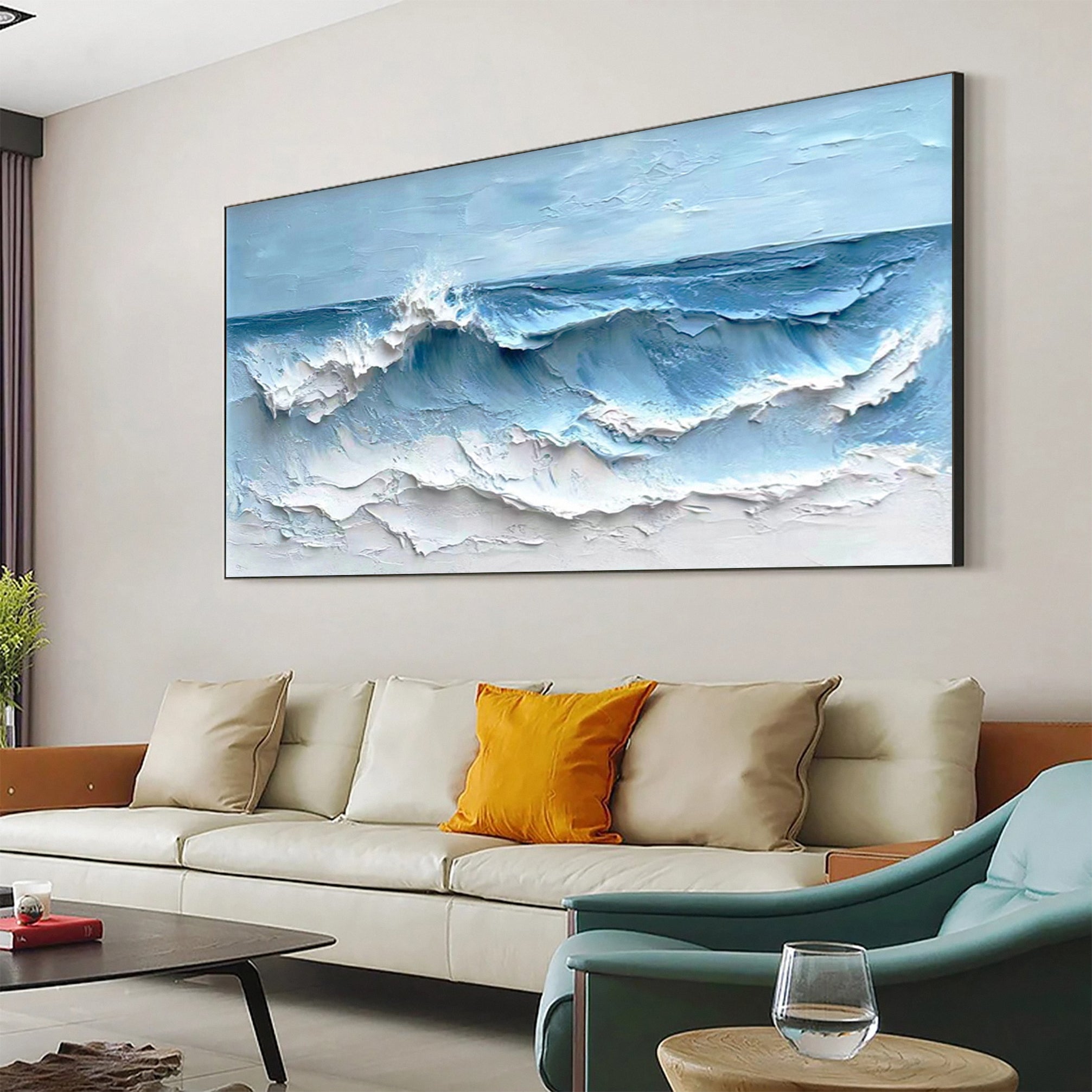 Crashing Waves Textured Artwork Luxurious Ocean Wall Canvas #OS 014