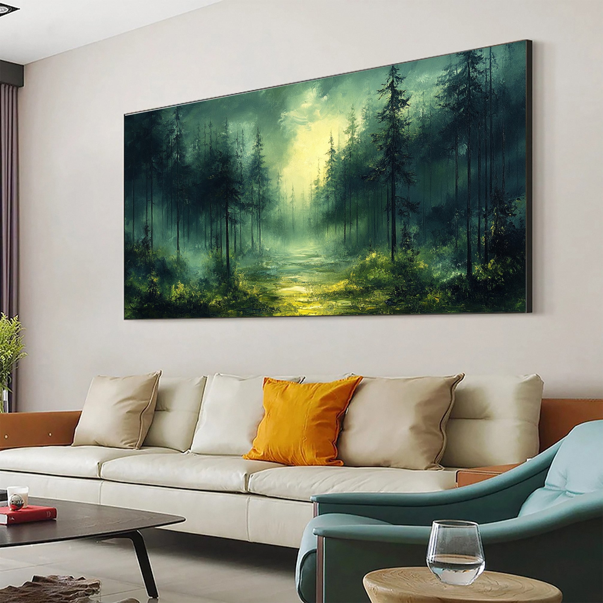 Mystic Mountains Serene Forest Landscape Canvas Wall Art #FT 036