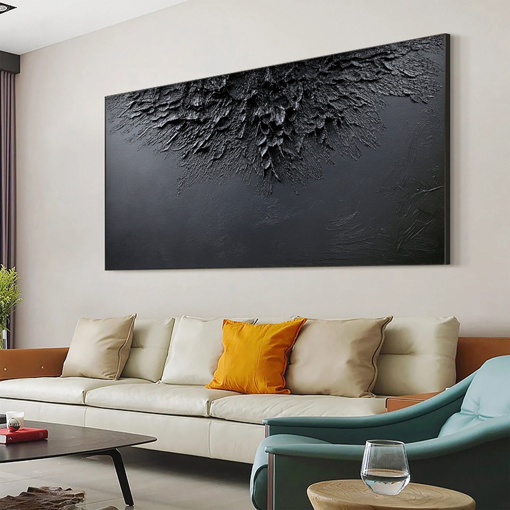 Luxurious Depths Large Black Textured Abstract Canvas Art #MMA 114