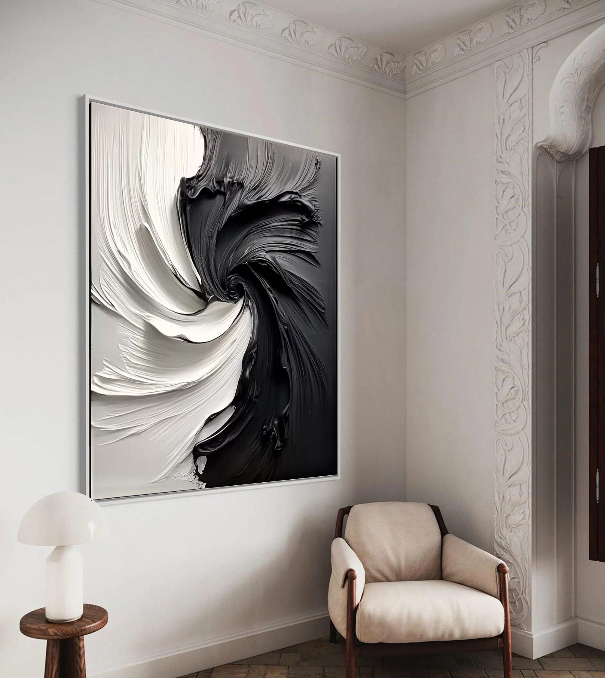 Modern Large Black & White Textured Wall Art #MMA 154