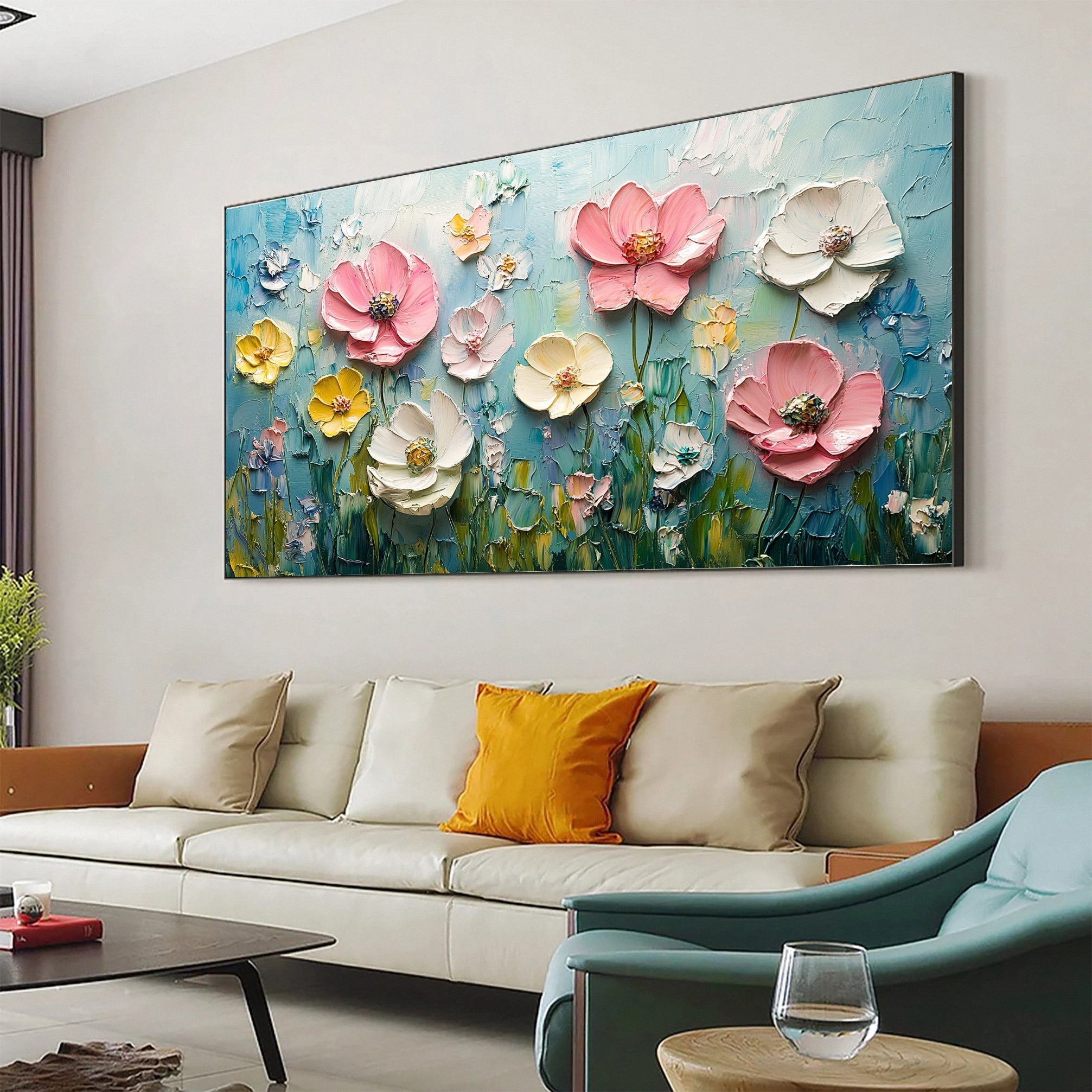 Bloom Horizon Textured Floral Oil Painting Colorful Wall Art #FT 022