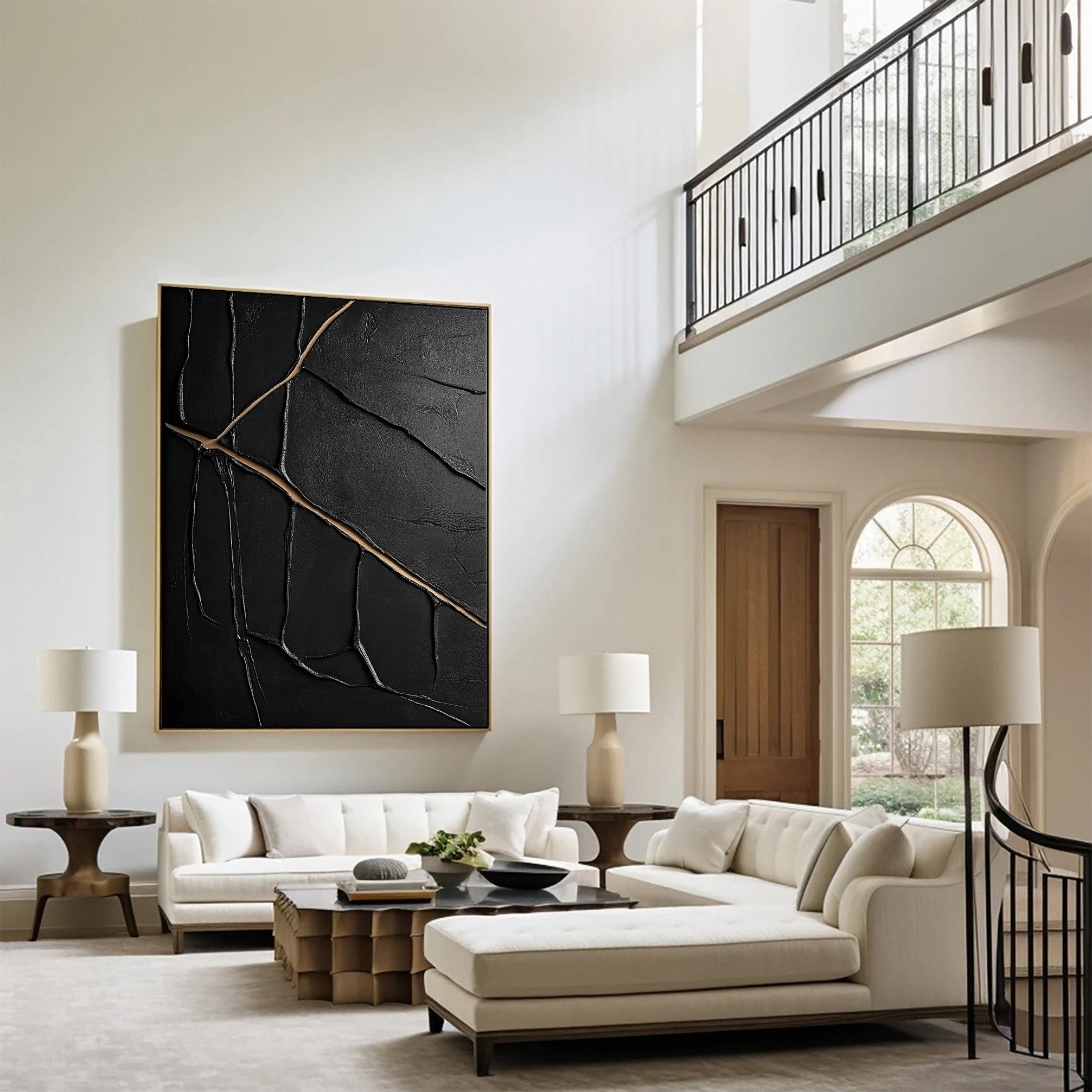 Golden Cracks Black Modern Abstract Art for Elegant Interiors #MMA 110