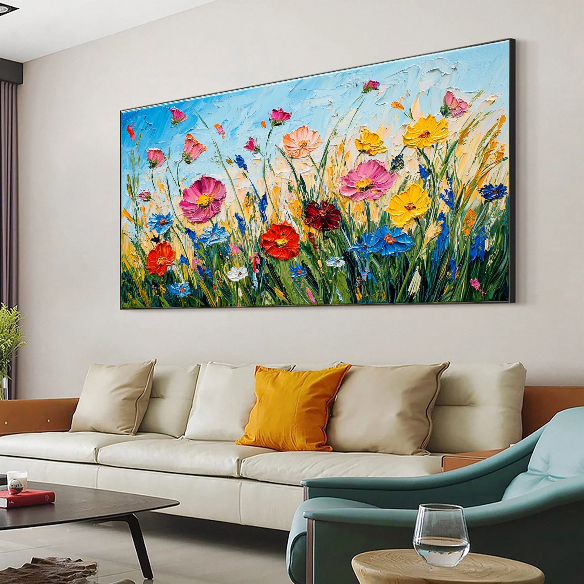 Meadow's Embrace Vibrant Flower Field Canvas Colorful Art #FT 020