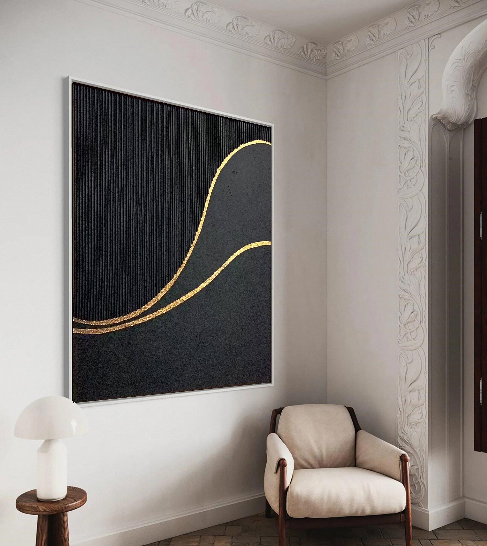 Luxury Waves Black and Gold Abstract Canvas Art #MMA 124