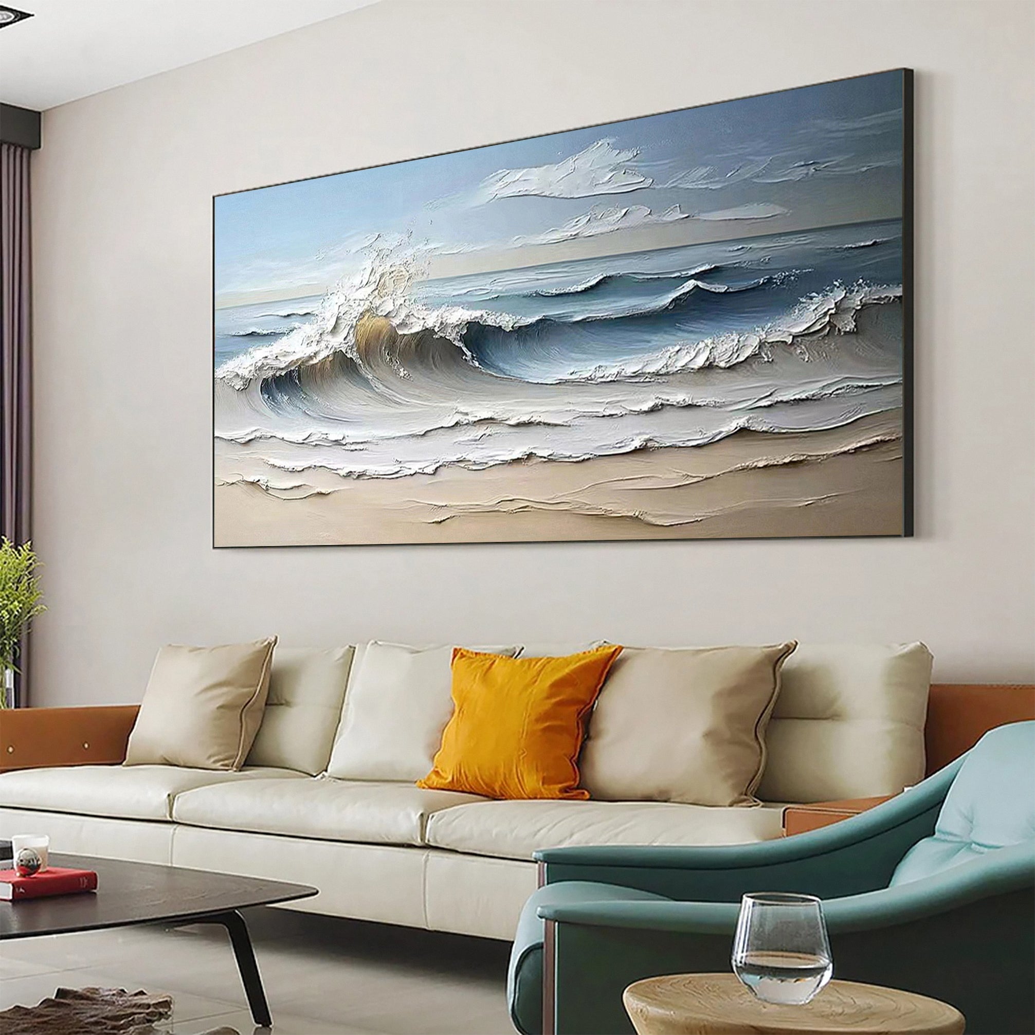 Luxurious Textured Abstract Canvas Art Large Ocean Waves #OS 005