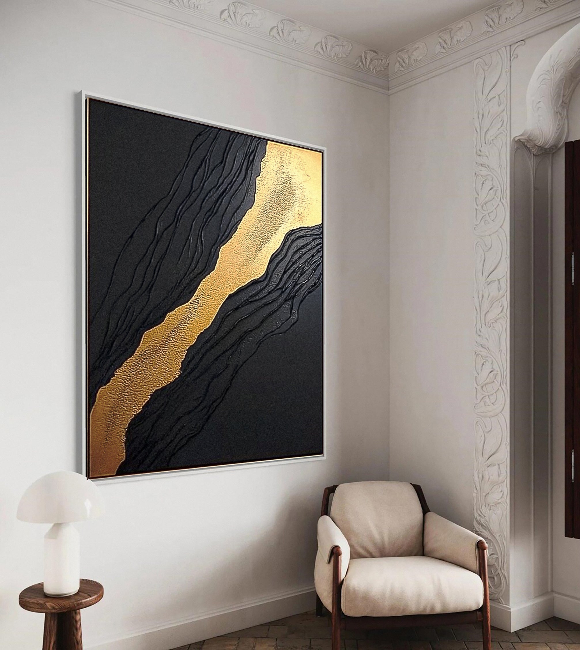 Golden Sway Chic Black and Gold Large Textured Wall Art #MMA 130