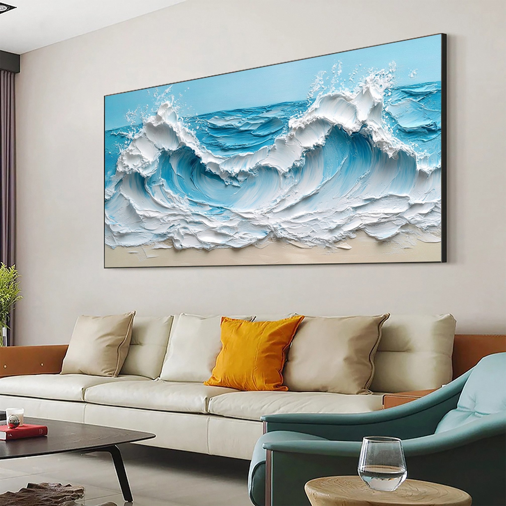 Crashing Waves Textured Artwork Luxurious Ocean Wall Canvas #OS 015