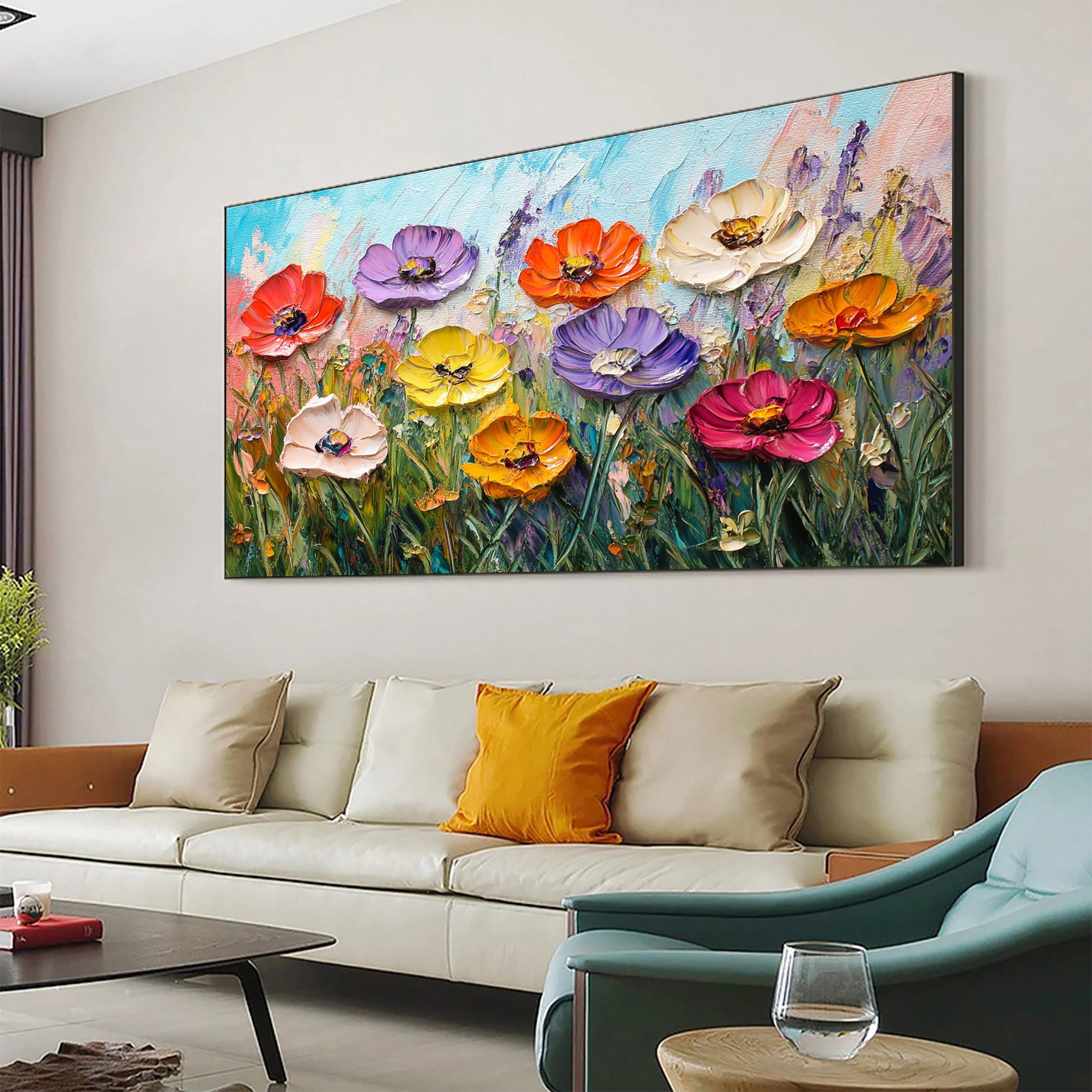 Bloom Horizon Textured Floral Oil Painting Colorful Wall Art #FT 024