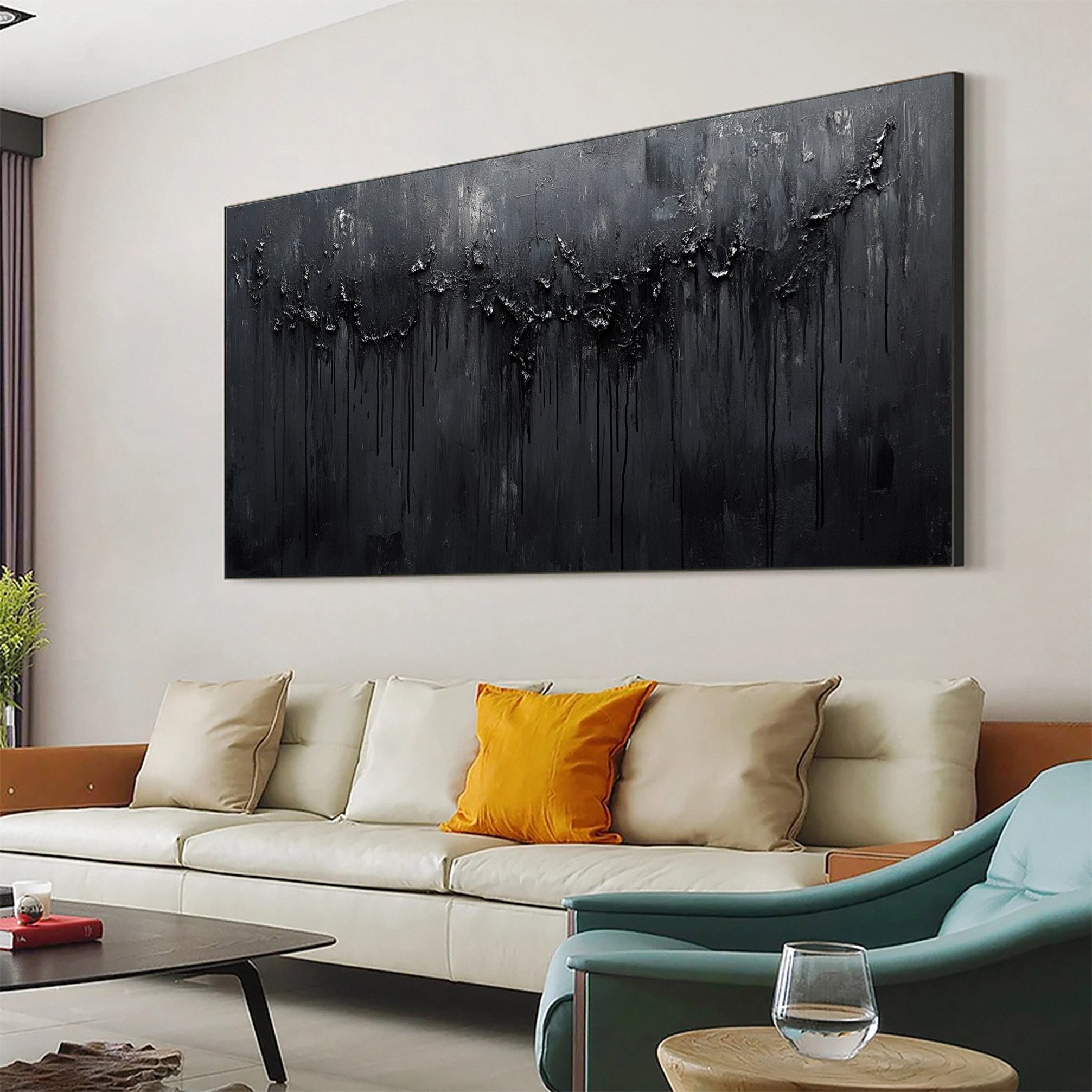 Luxurious Depths Large Black Textured Abstract Canvas Art #MMA 112