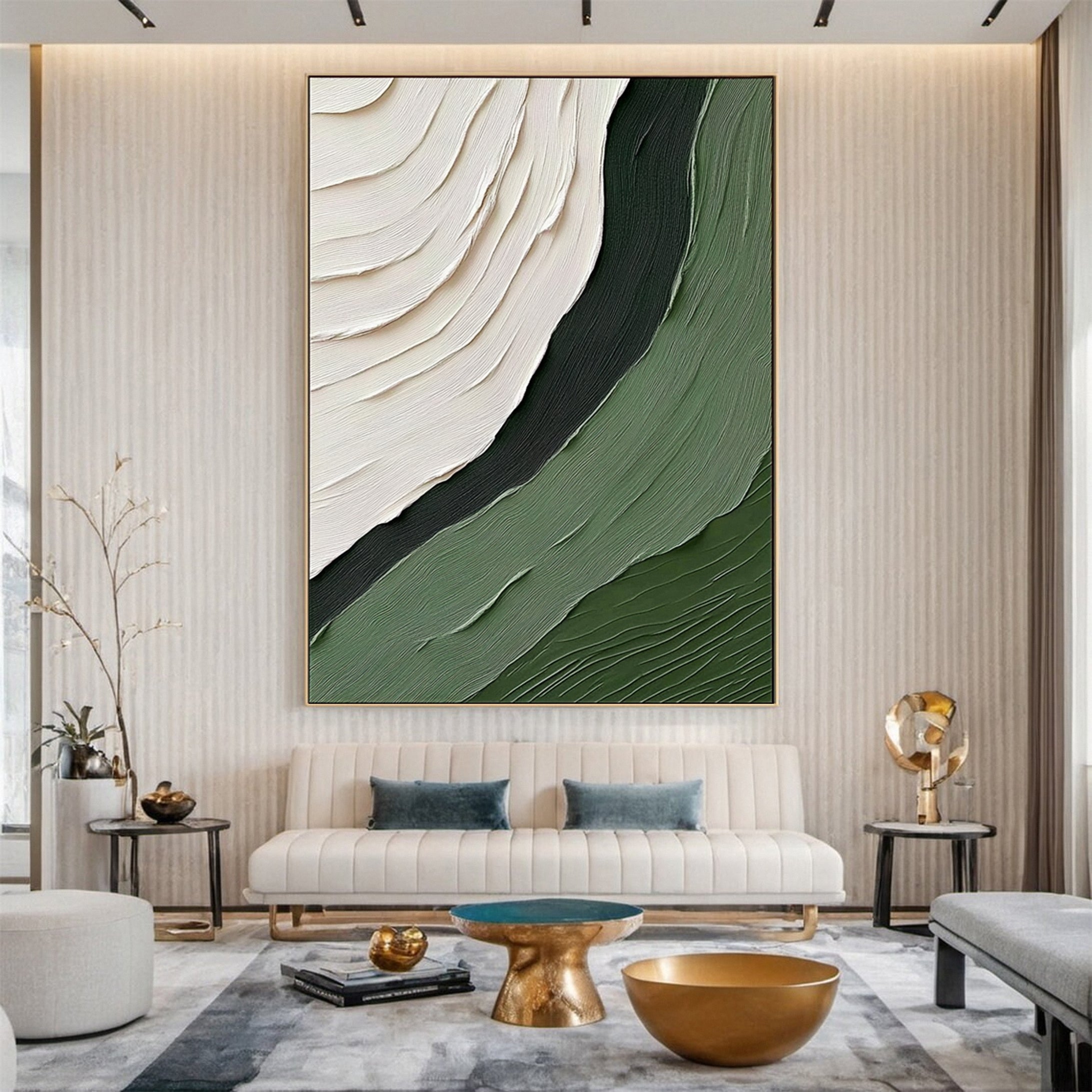 Green & White Abstract Textured Minimalist Wall Art #MMA 159