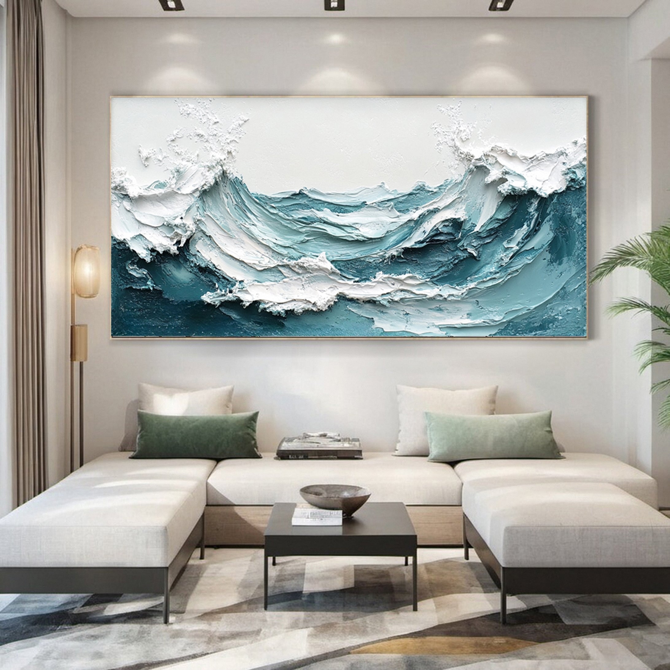 Crashing Waves Textured Artwork Luxurious Ocean Wall Canvas #OS 016