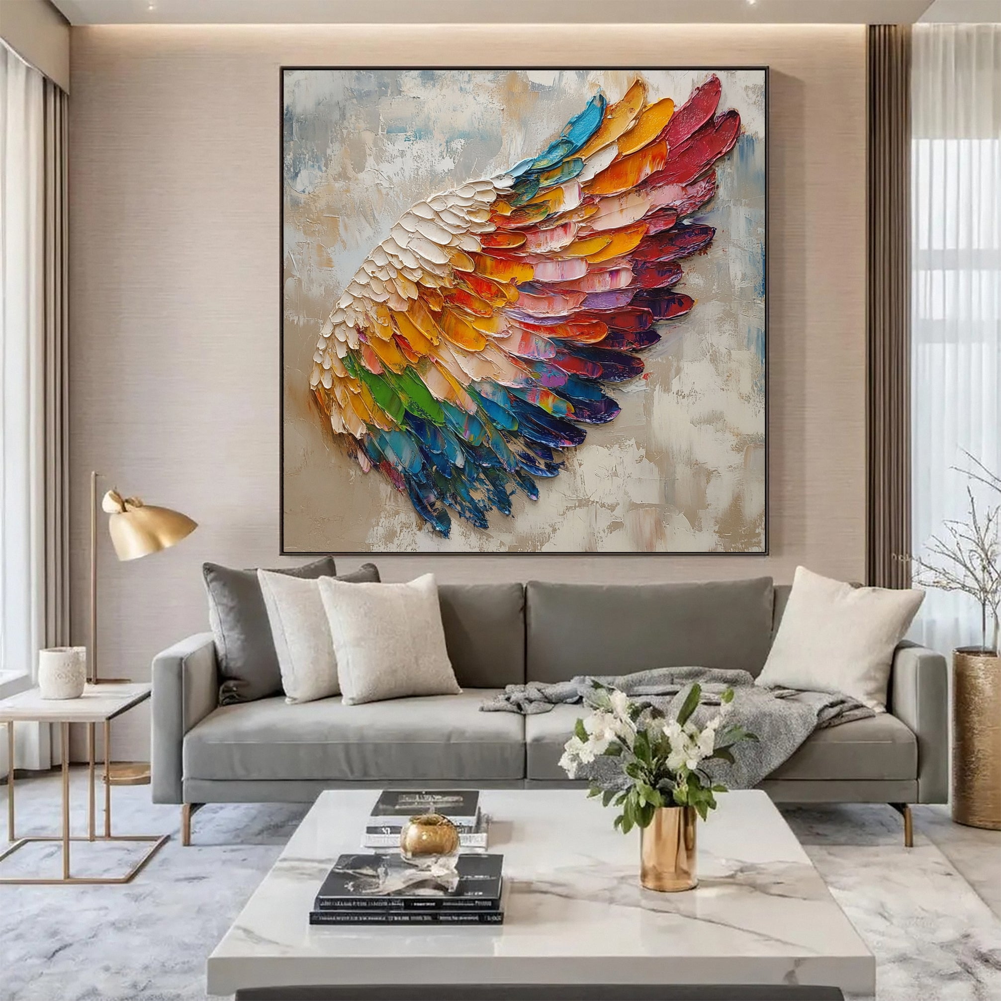 Spectrum Wing Large Colorful Feather Wall Art #MMA 155