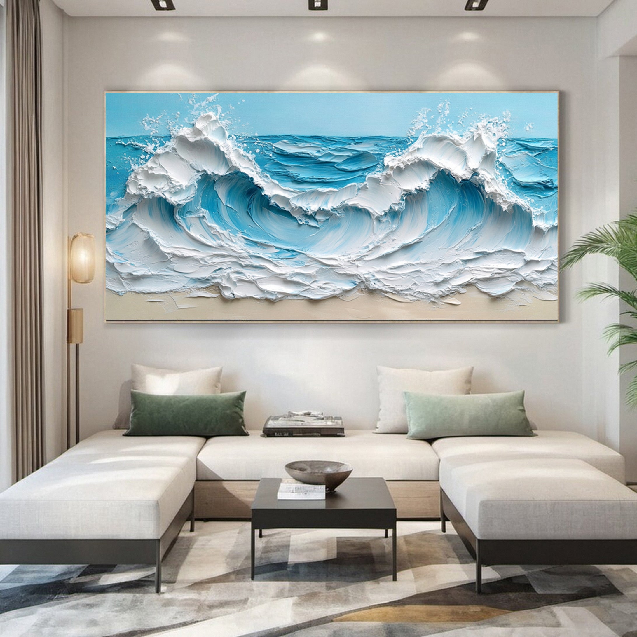 Crashing Waves Textured Artwork Luxurious Ocean Wall Canvas #OS 015