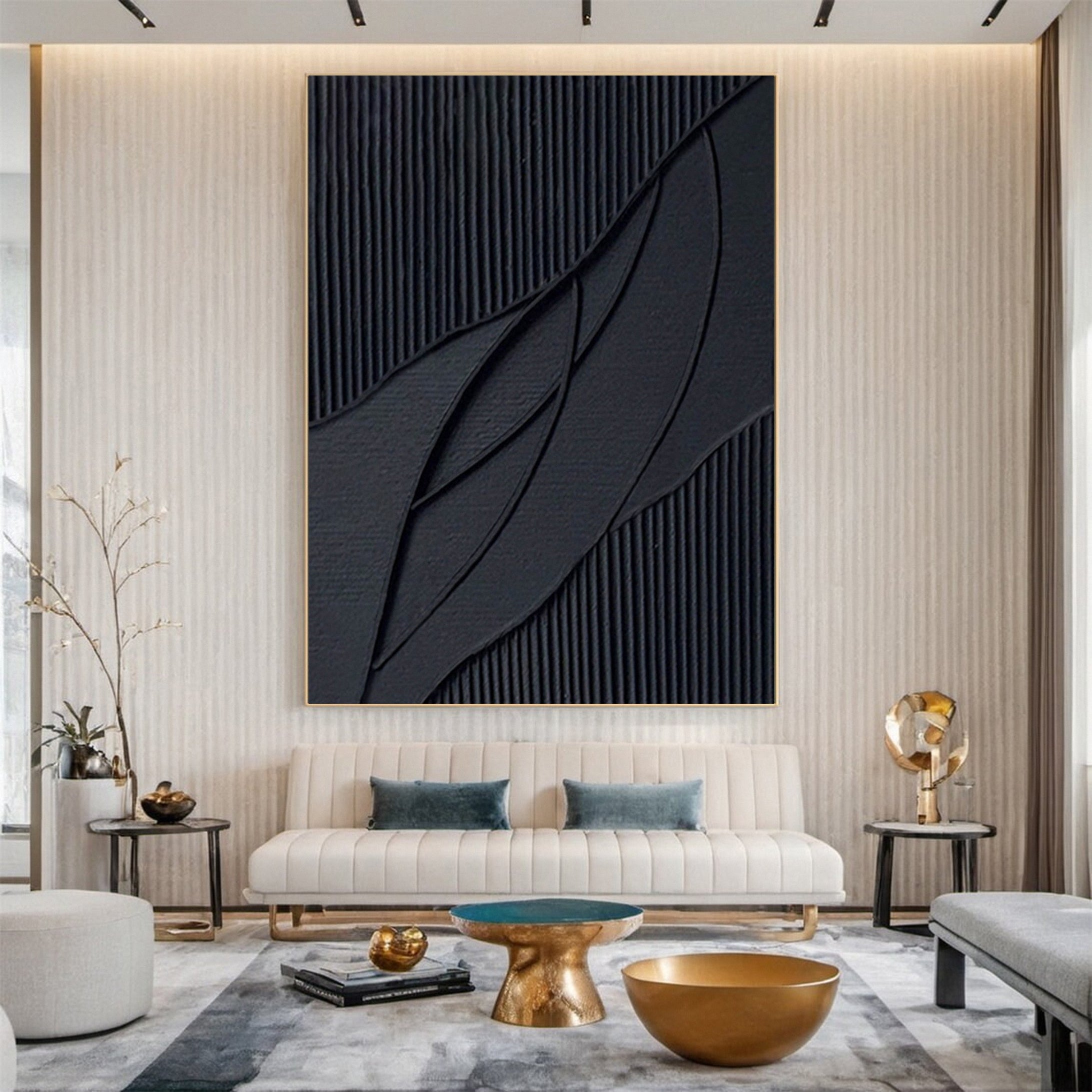 Sleek Elegance Contemporary Large Black Textured Wall Art #MMA 115