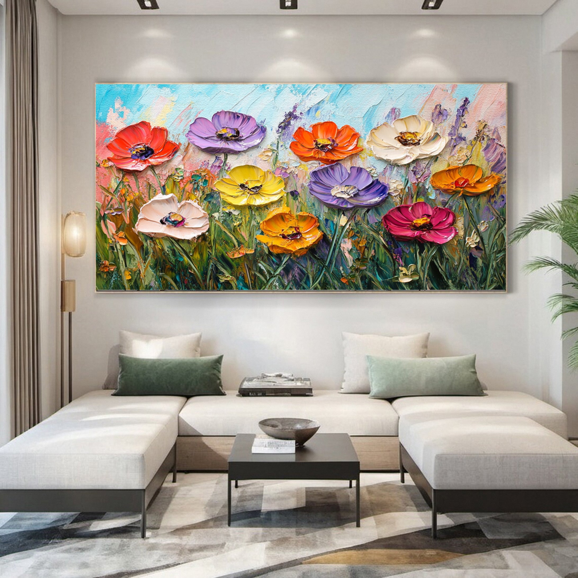 Bloom Horizon Textured Floral Oil Painting Colorful Wall Art #FT 024