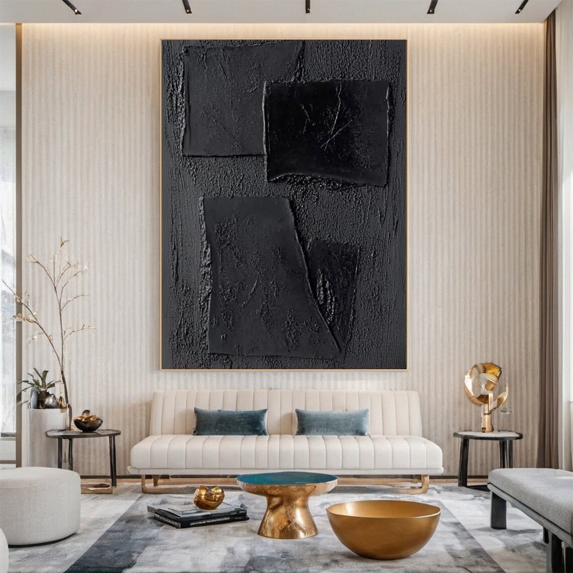 Sleek Elegance Contemporary Large Black Textured Wall Art #MMA 118