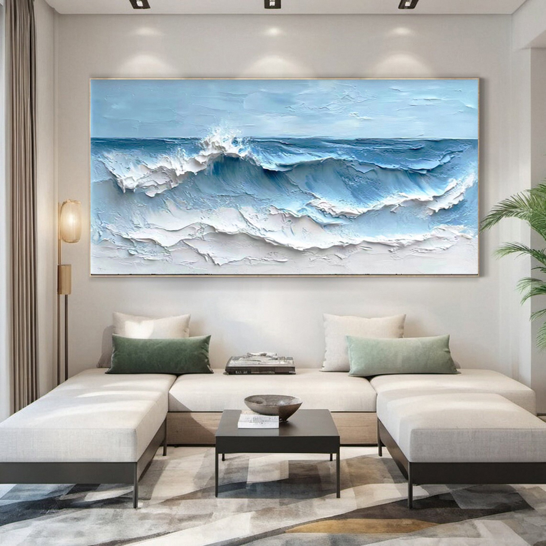 Crashing Waves Textured Artwork Luxurious Ocean Wall Canvas #OS 014