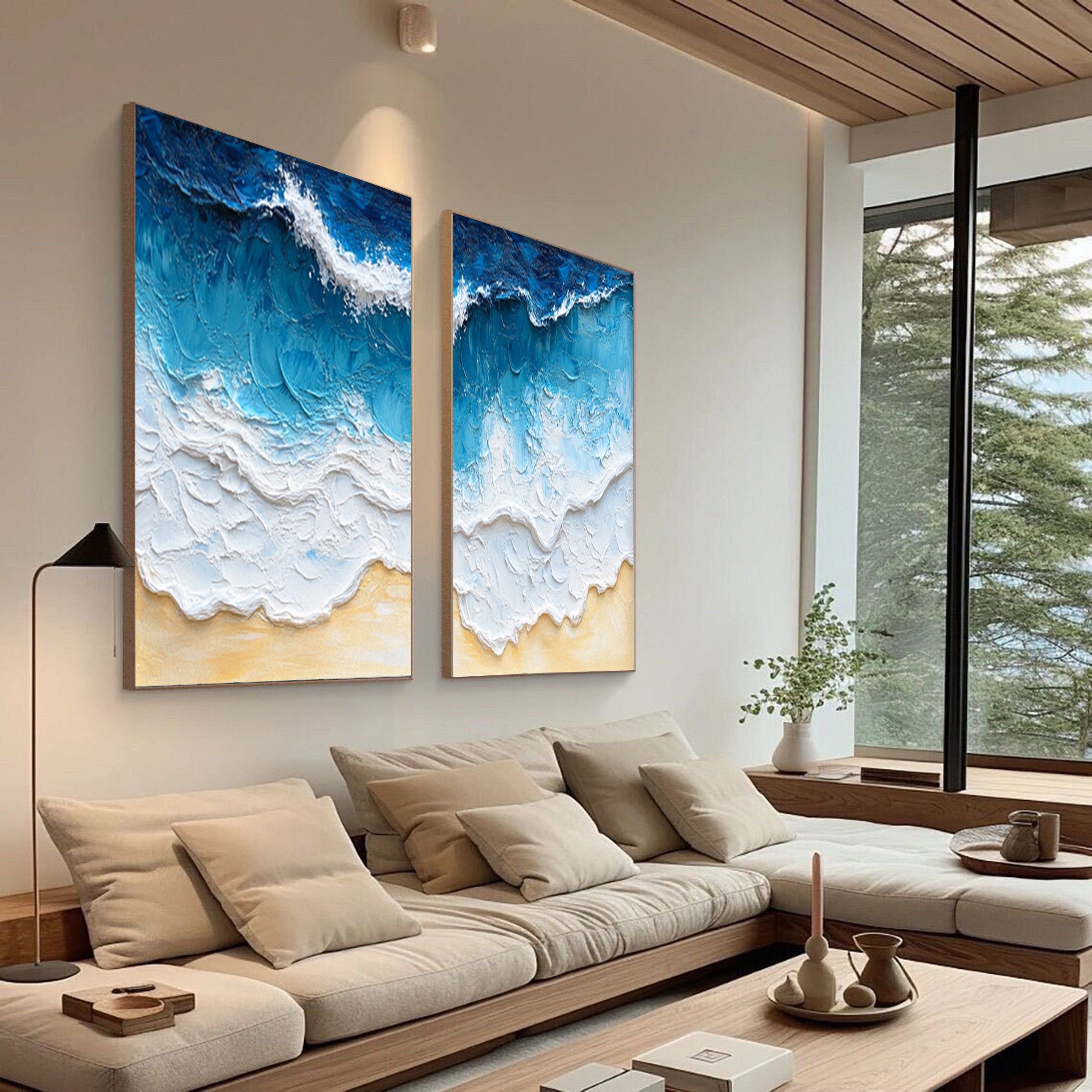 Marine Majesty Large Wall Canvas Set Captivating Sea Waves #OS 011