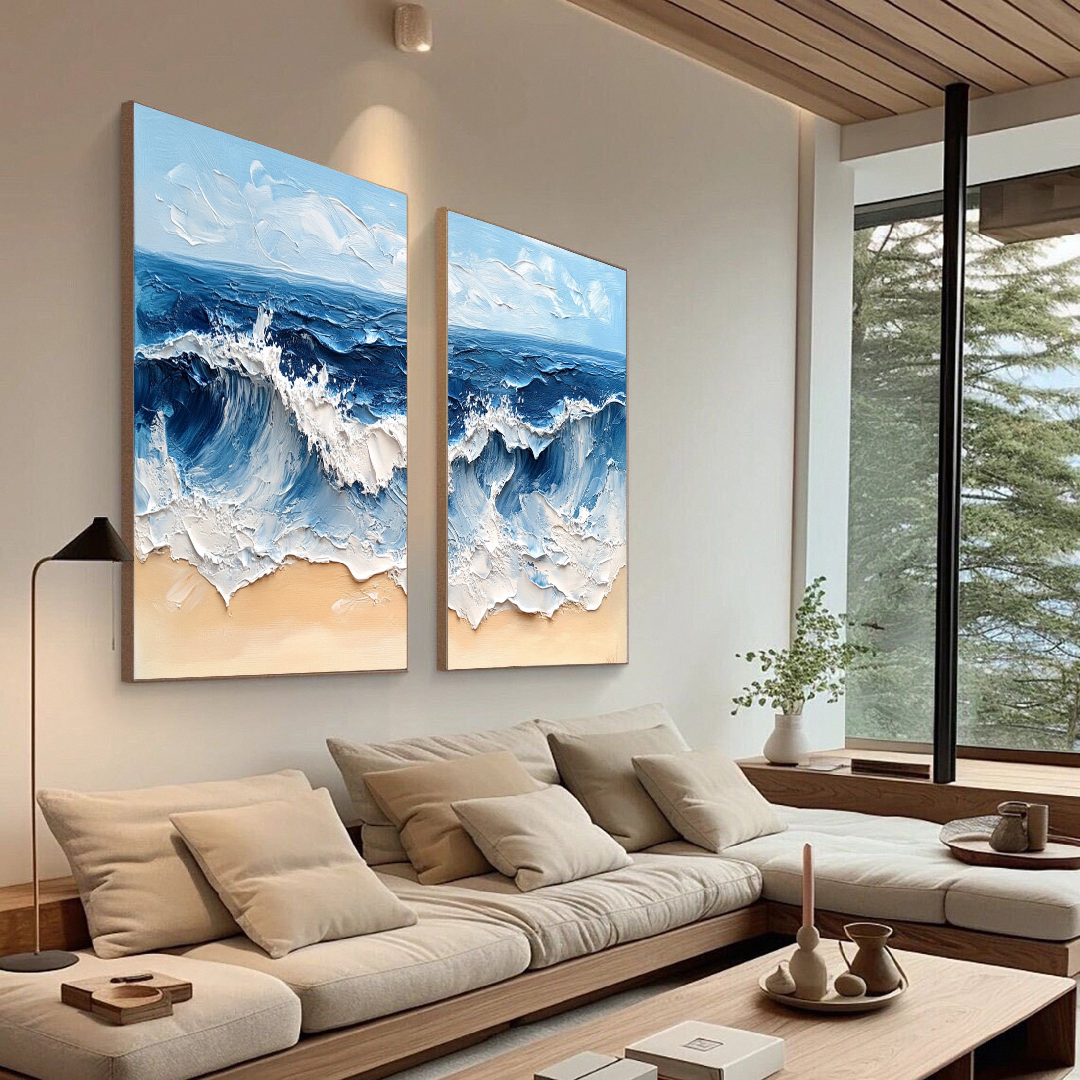 Coastal Tempest Textured Ocean Wave Art Set for Modern Living #OS 033