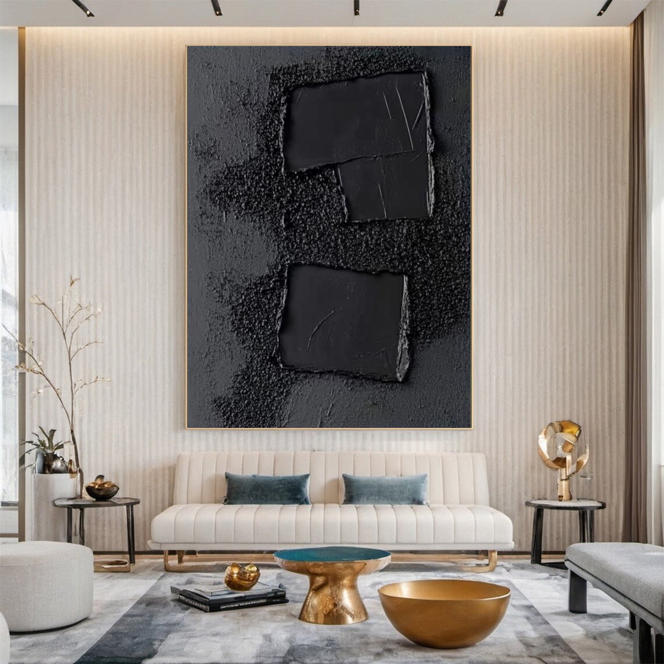 Sleek Elegance Contemporary Large Black Textured Wall Art #MMA 117