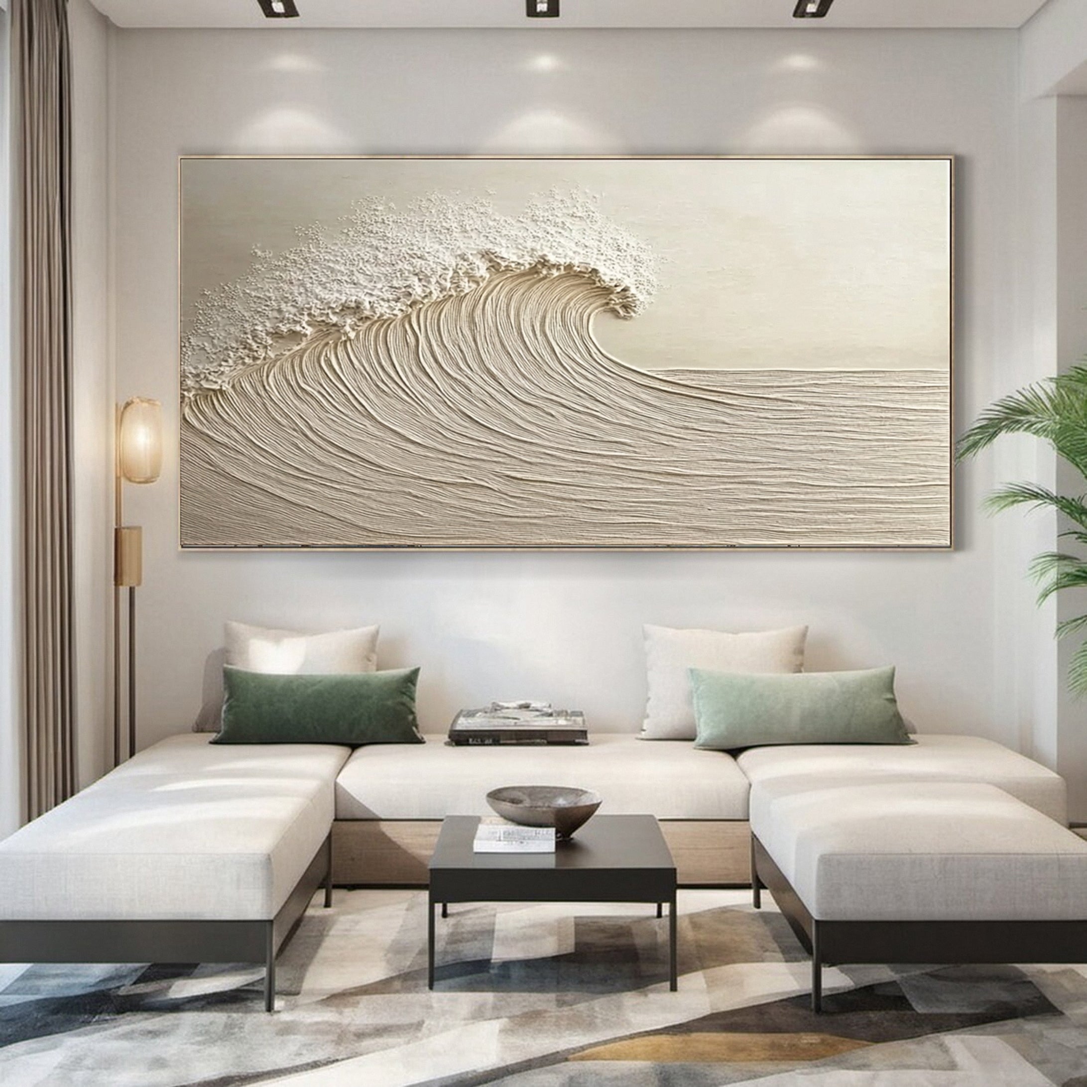 Neutral Toned Wave Large Ocean Textured Wall Art #OS 048