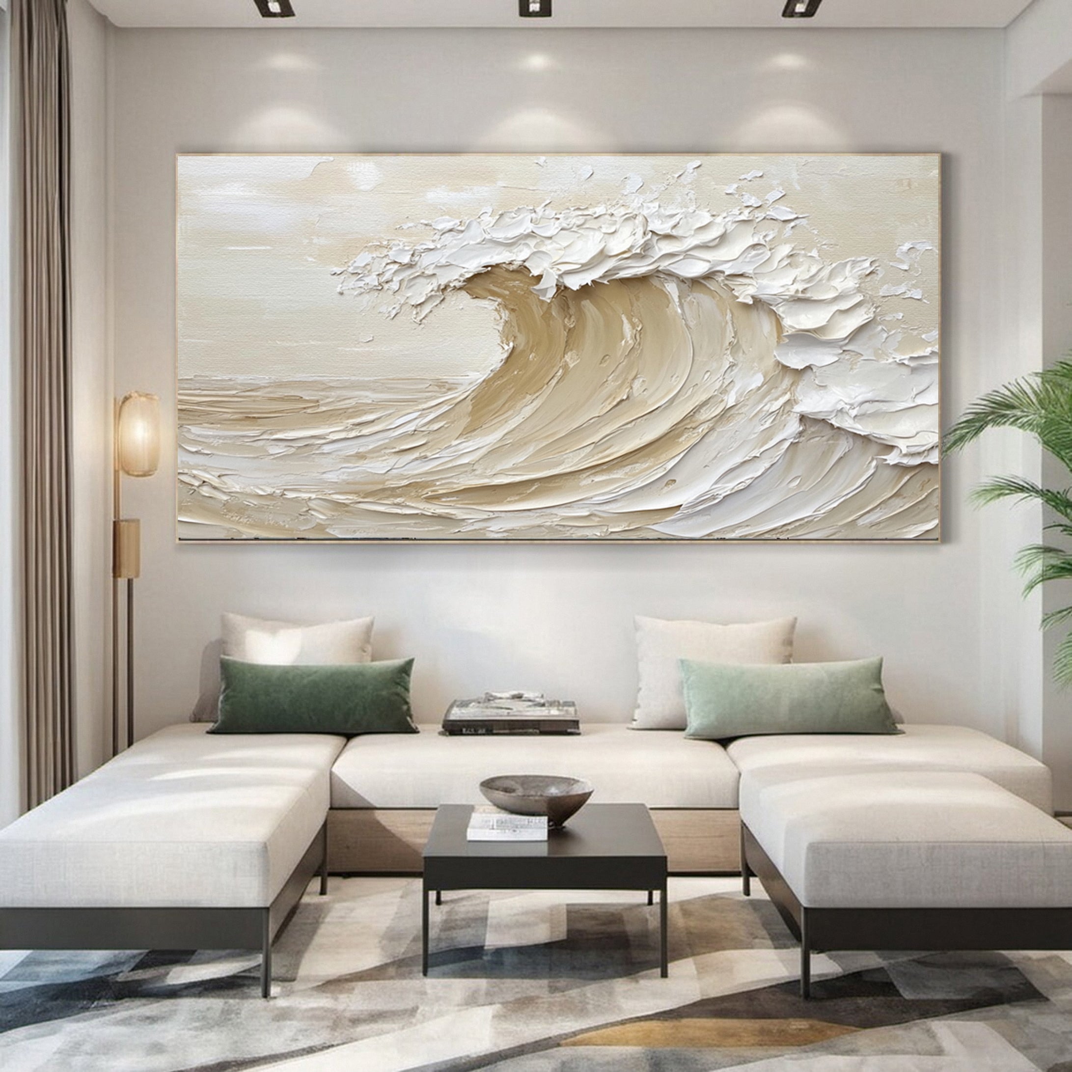 Neutral Toned Wave Large Ocean Textured Wall Art #OS 045