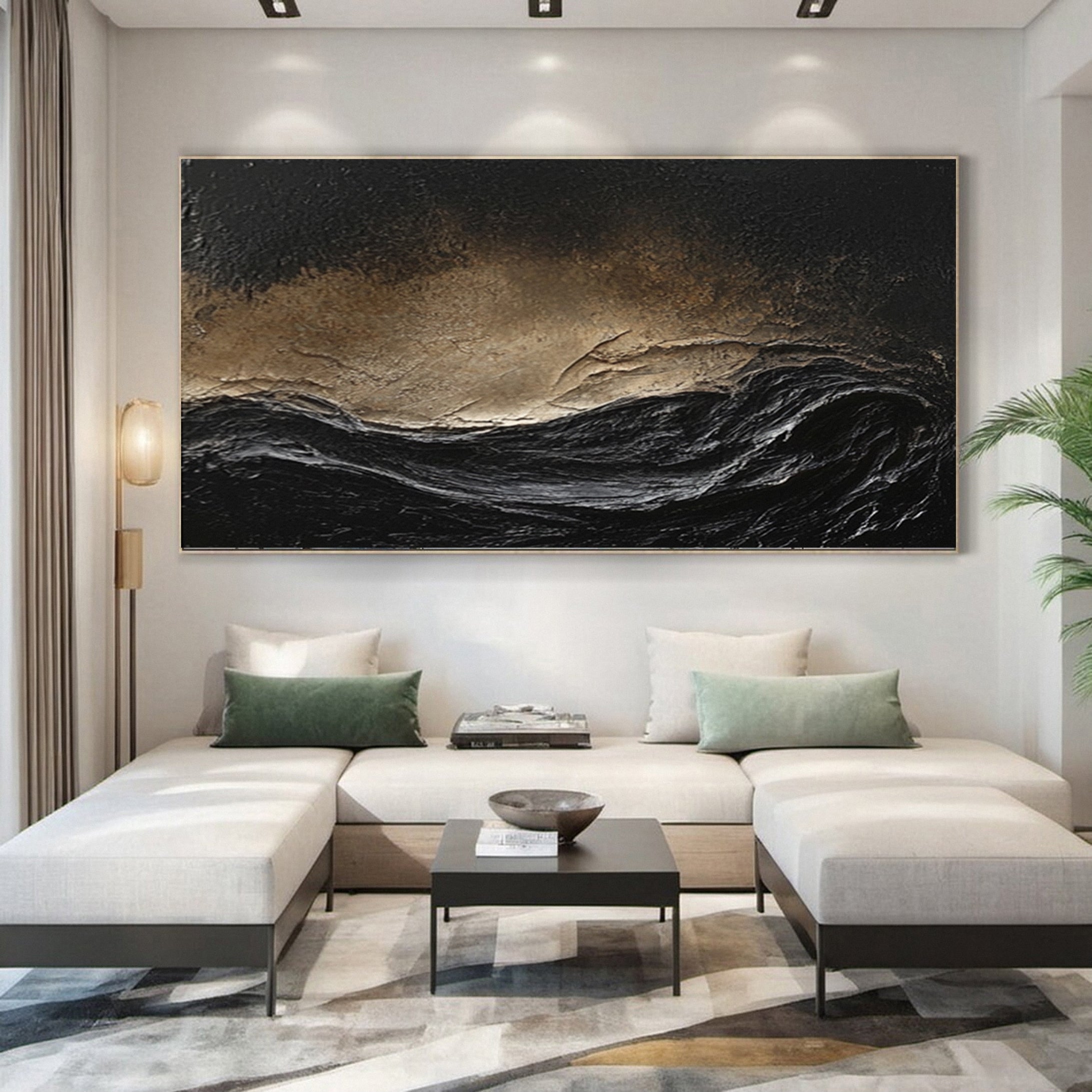 Stormy Elegance Large Black and Gold Abstract Wall Art #MMA 147