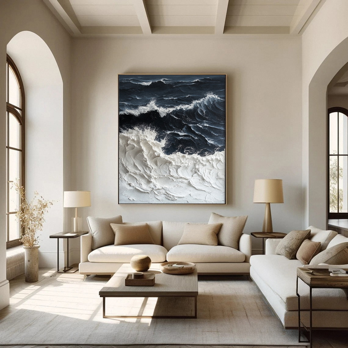 Sea Wave Black & White Large Textured Ocean Wall Art #OS 041