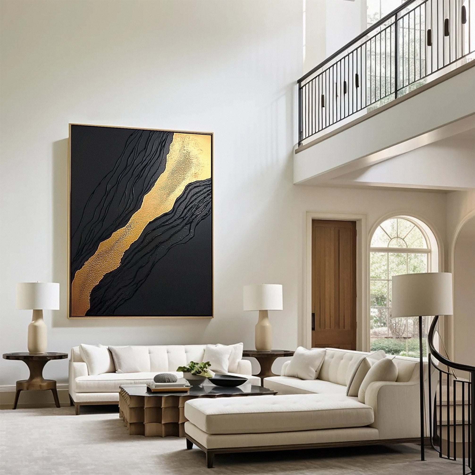 Golden Sway Chic Black and Gold Large Textured Wall Art #MMA 130