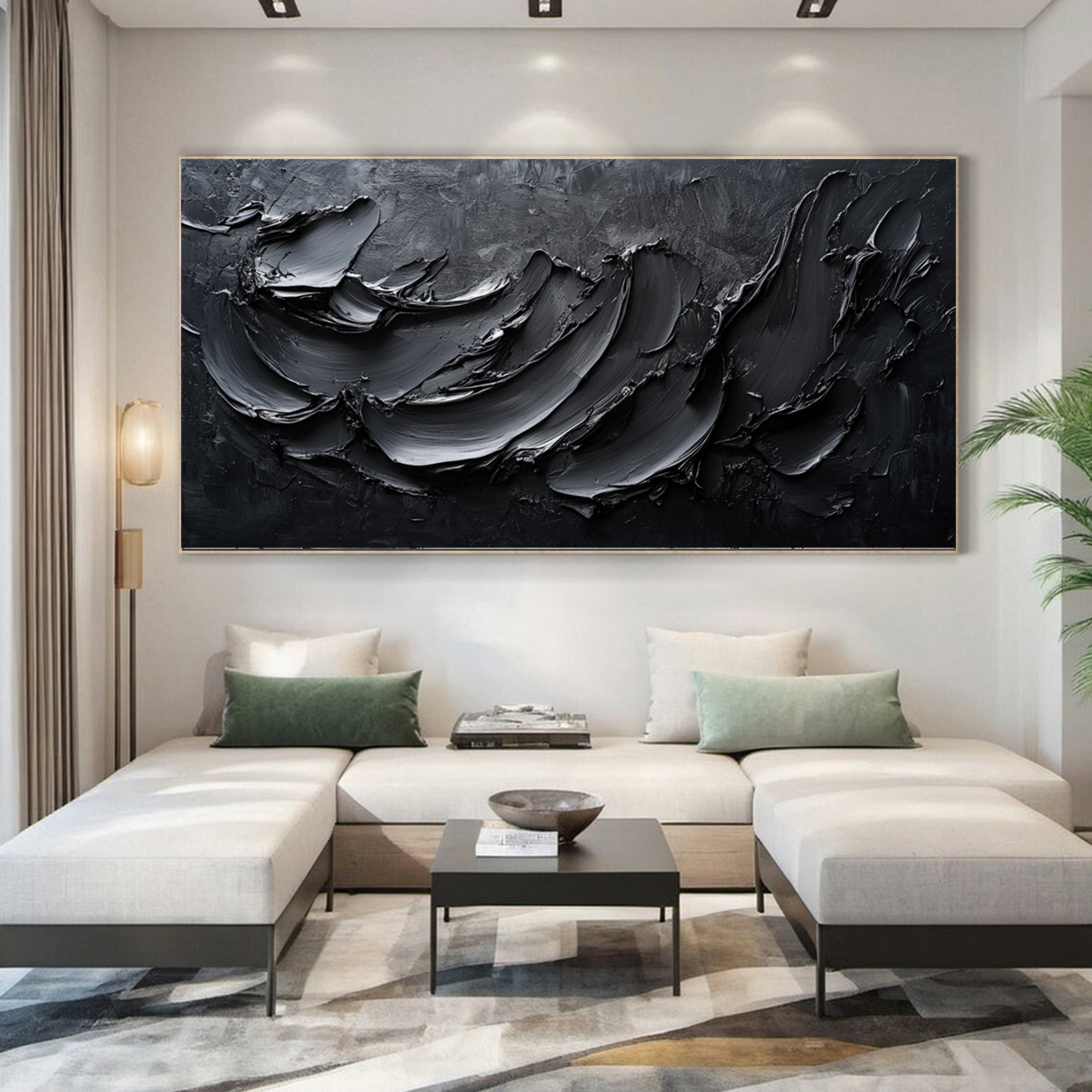 Luxurious Depths Large Black Textured Abstract Canvas Art #MMA 111