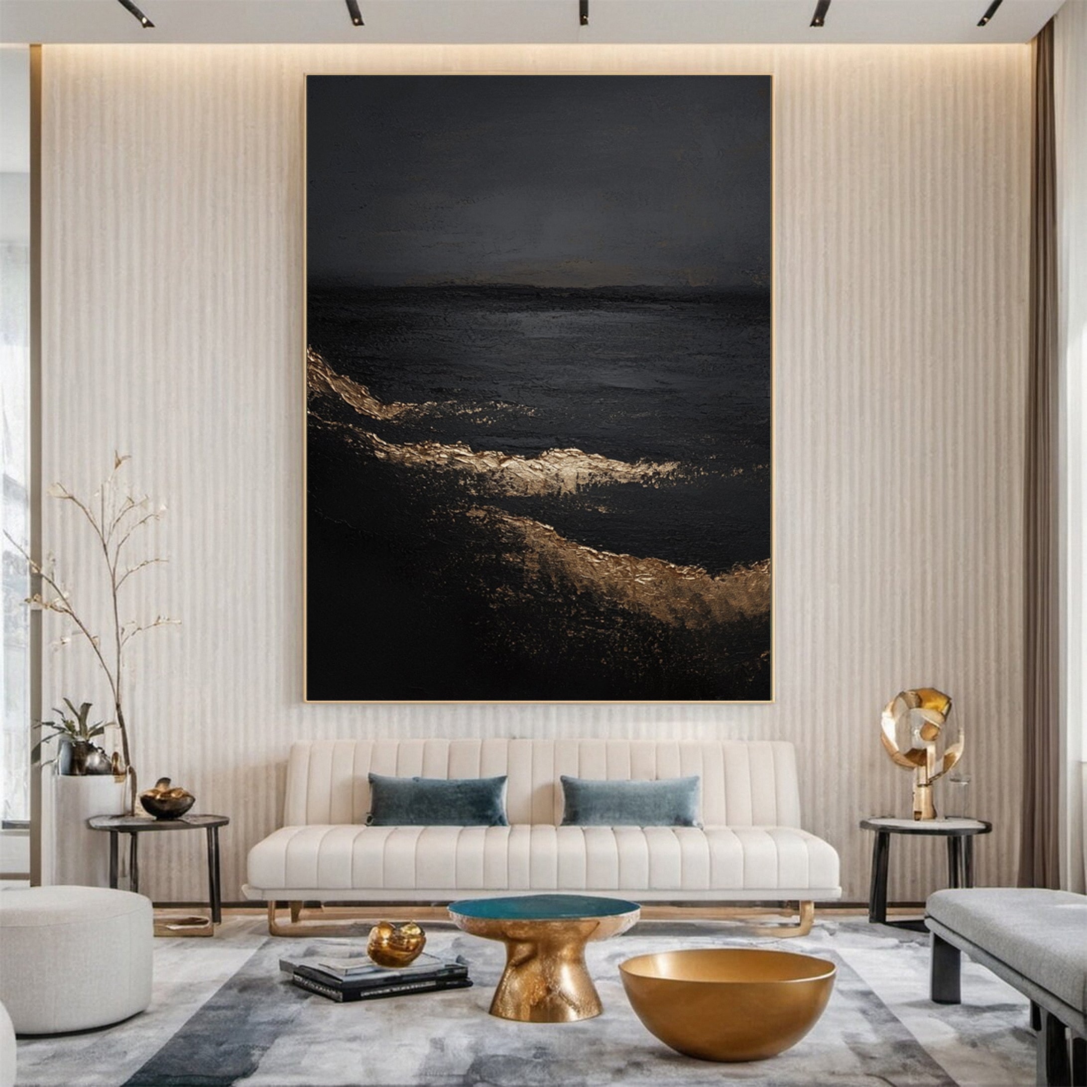 Golden Depths Modern Black and Gold Canvas Art #MMA 151