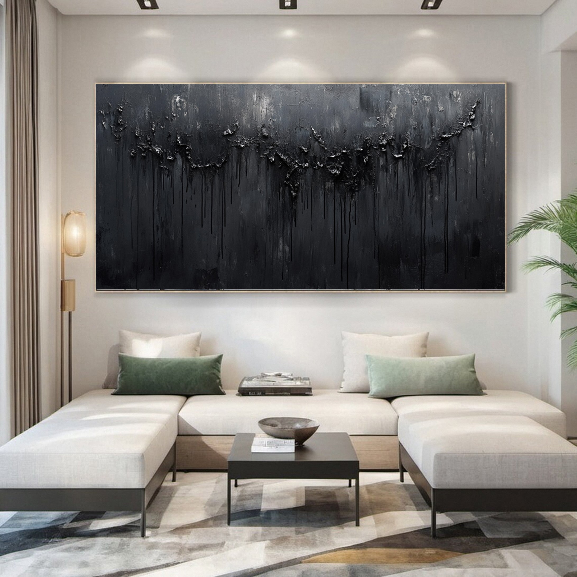 Luxurious Depths Large Black Textured Abstract Canvas Art #MMA 112