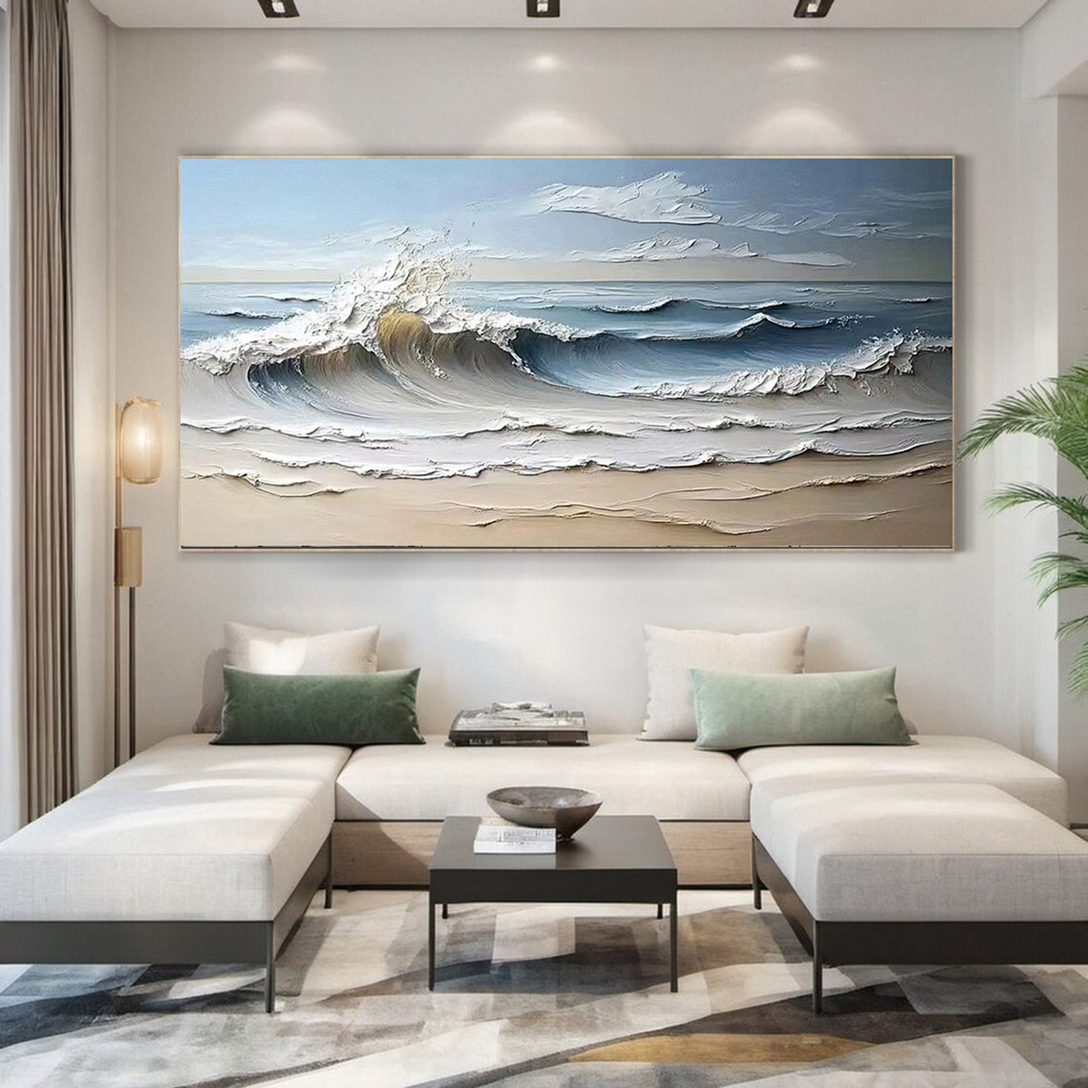 Luxurious Textured Abstract Canvas Art Large Ocean Waves #OS 005