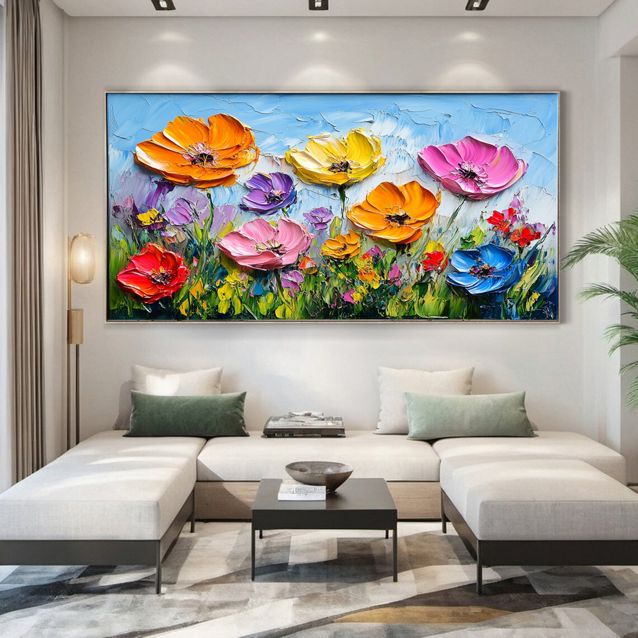 Meadow's Embrace Vibrant Flower Field Canvas Colorful Art #FT 021