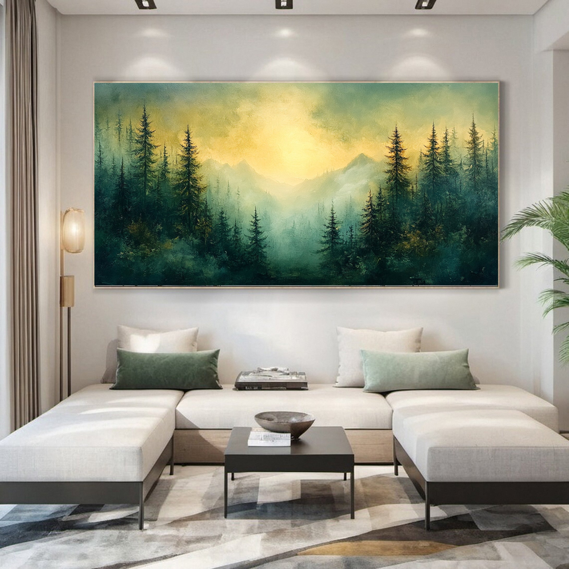 Mystic Mountains Serene Forest Landscape Canvas Wall Art #FT 035