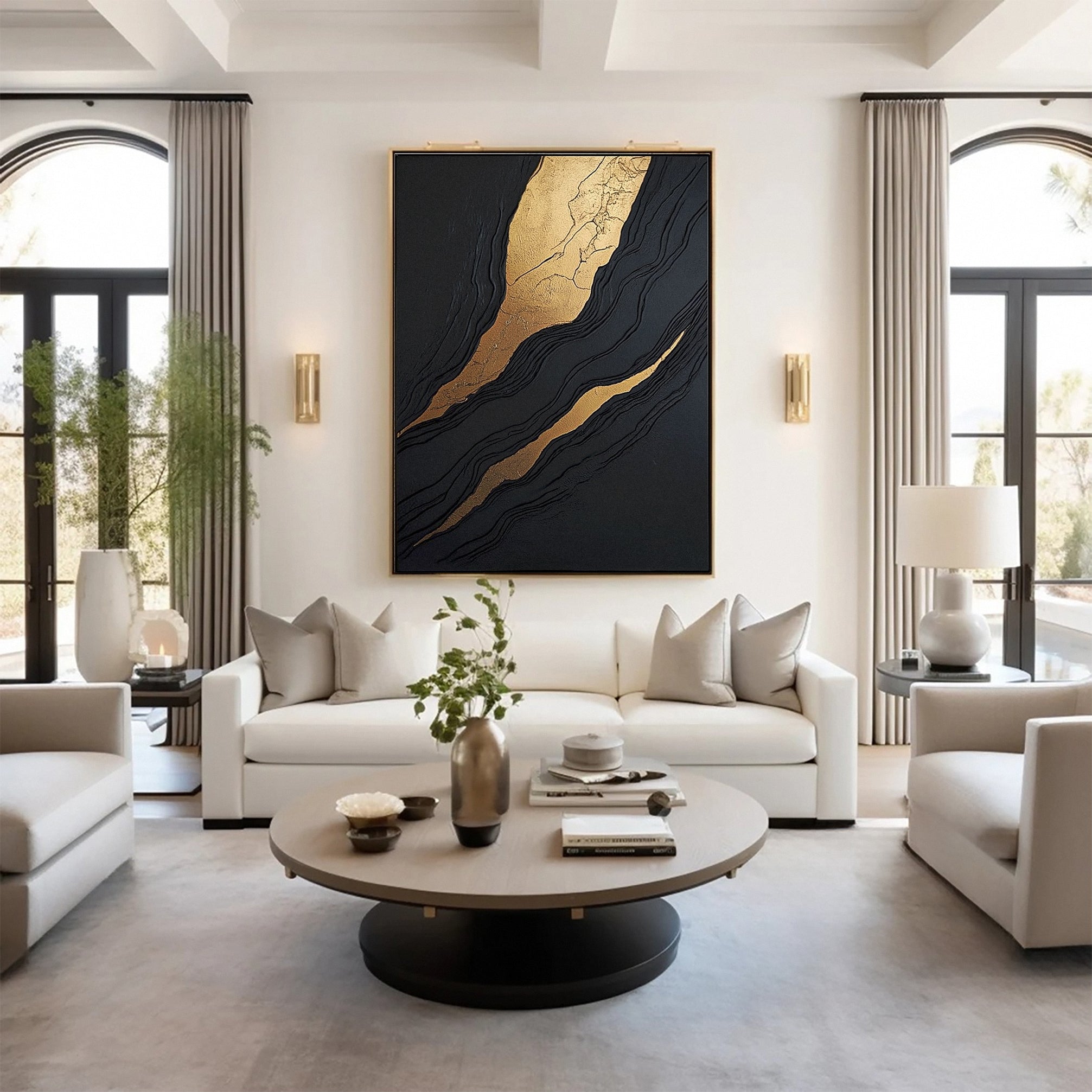 Golden Sway Chic Black and Gold Large Textured Wall Art #MMA 129