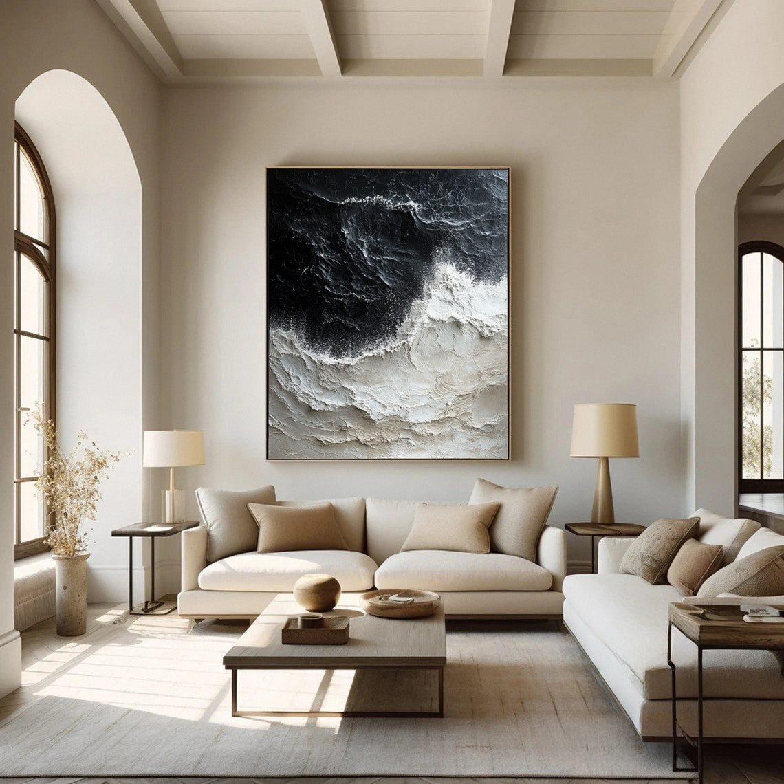 Sea Wave Black & White Large Textured Ocean Wall Art #OS 040