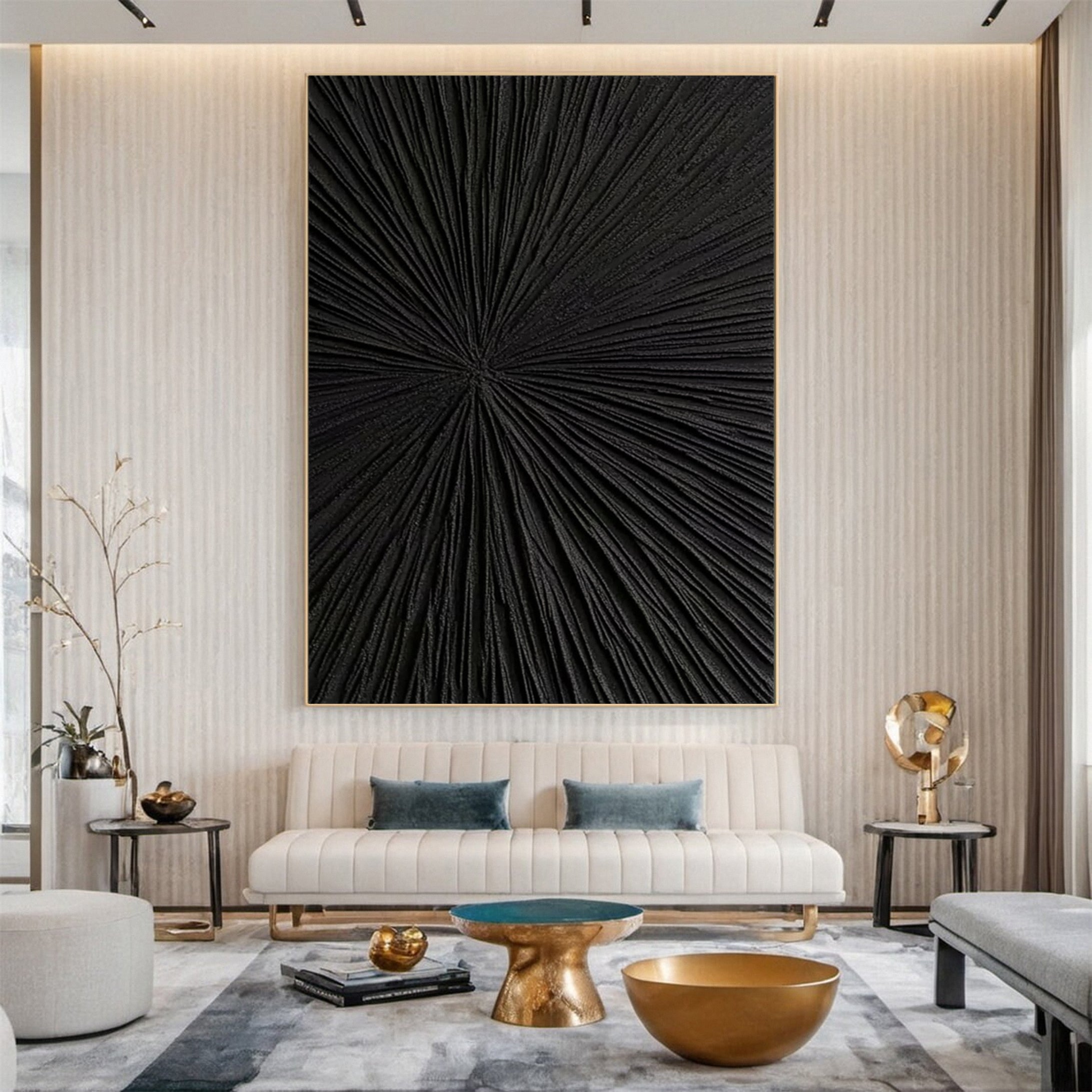 Sleek Elegance Contemporary Large Black Textured Wall Art #MMA 121