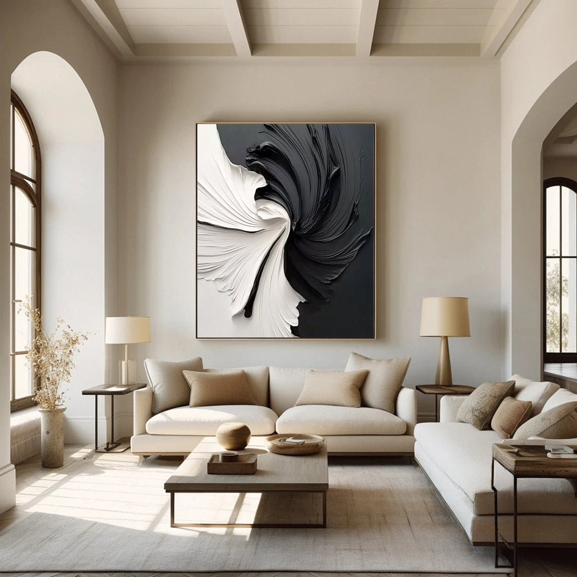 Modern Large Black & White Textured Wall Art #MMA 153