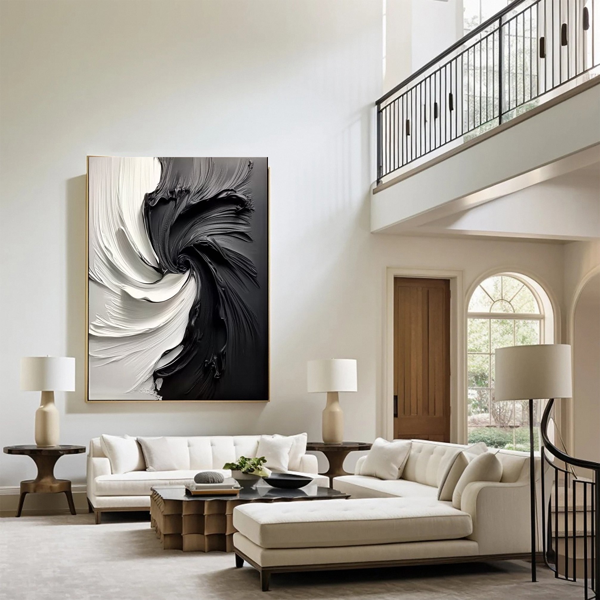 Modern Large Black & White Textured Wall Art #MMA 154