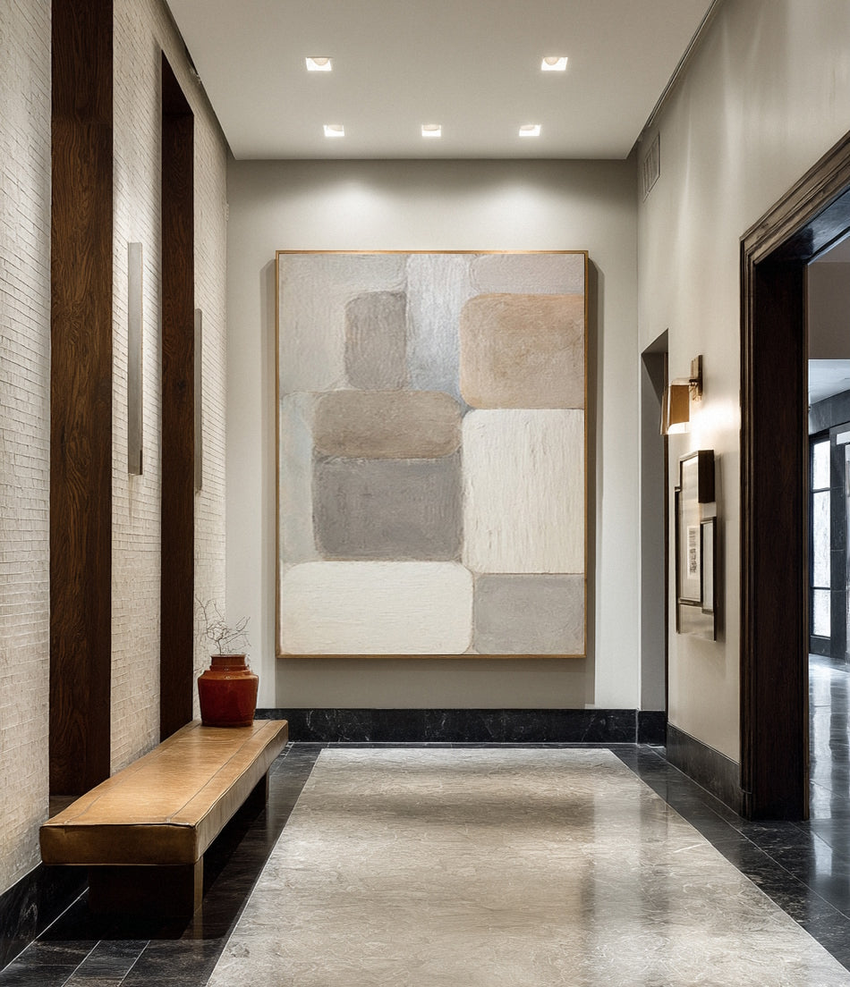 Large Beige & Gray Block Abstract Painting #AG 016