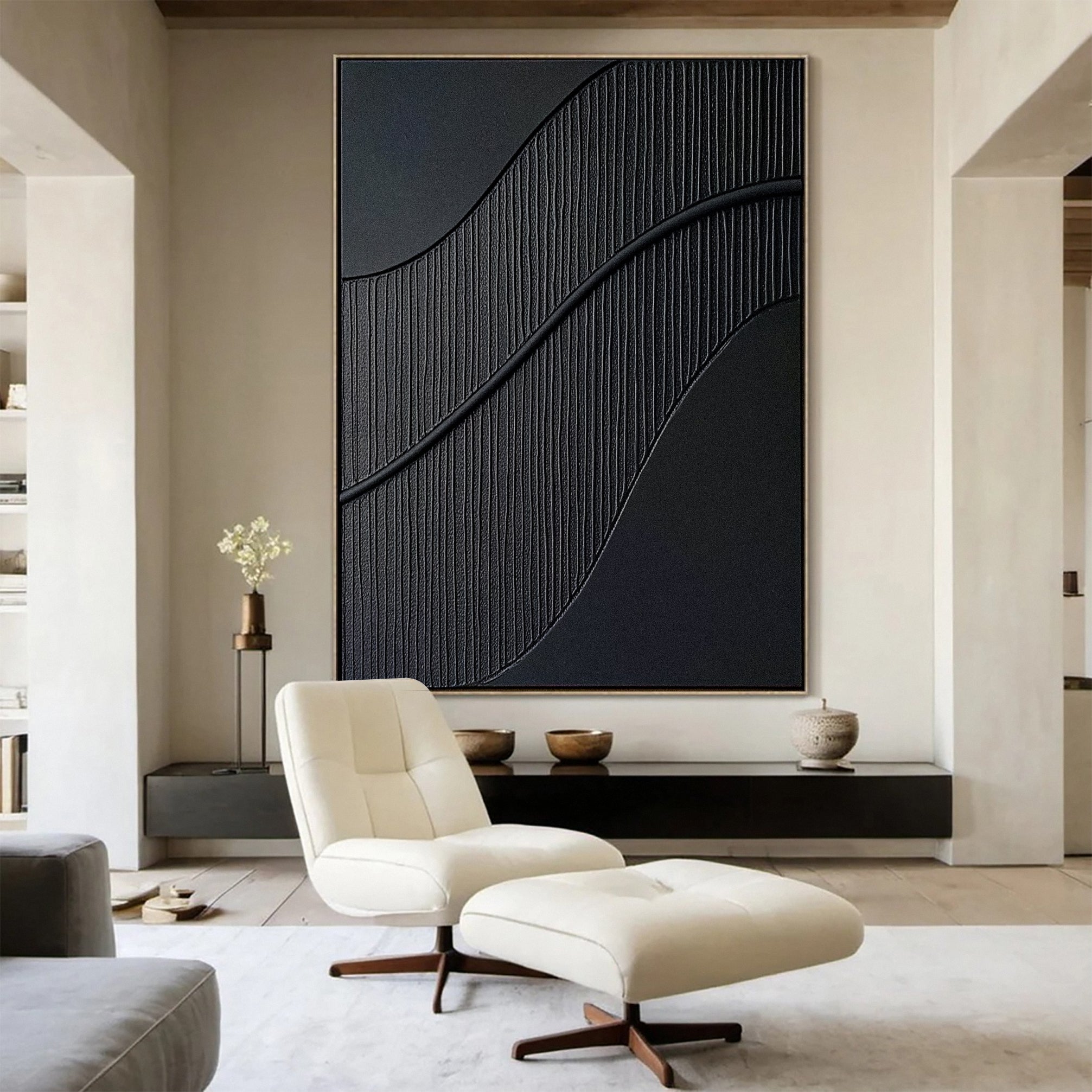 Sleek Elegance Contemporary Large Black Textured Wall Art #MMA 116