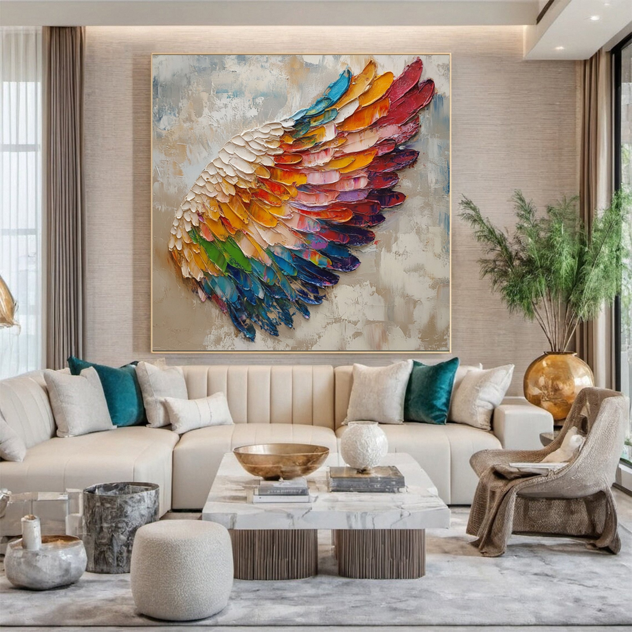 Spectrum Wing Large Colorful Feather Wall Art #MMA 155