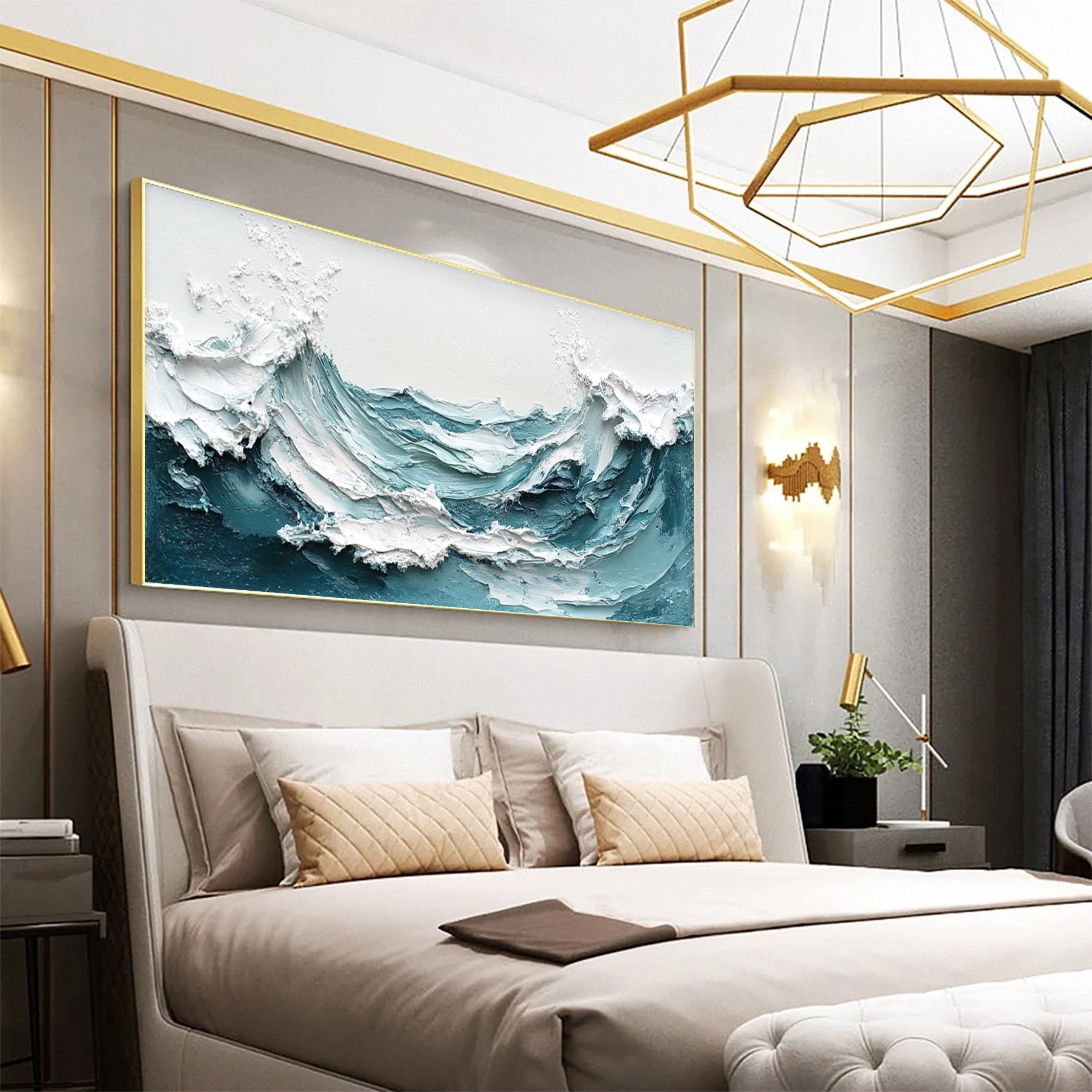 Crashing Waves Textured Artwork Luxurious Ocean Wall Canvas #OS 016