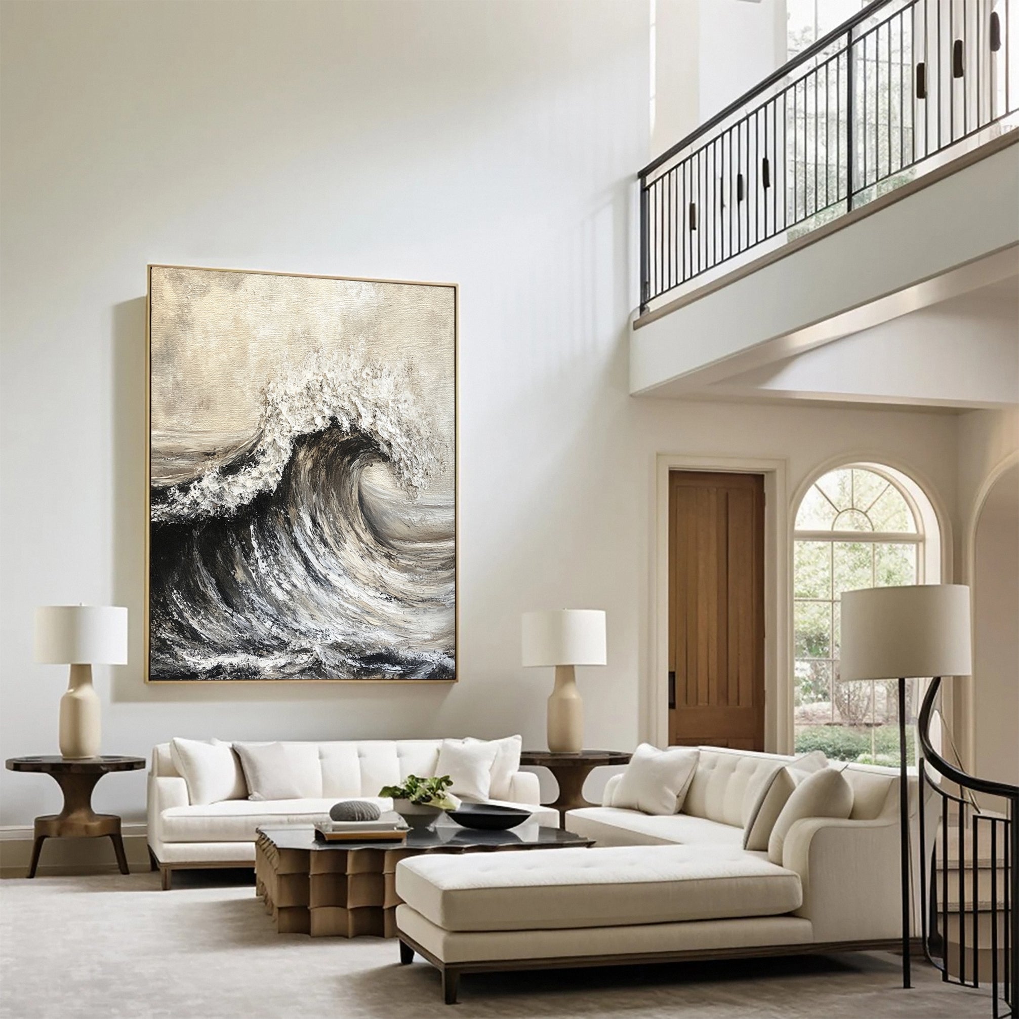 Sea Wave Black & White Large Textured Ocean Wall Art #OS 042