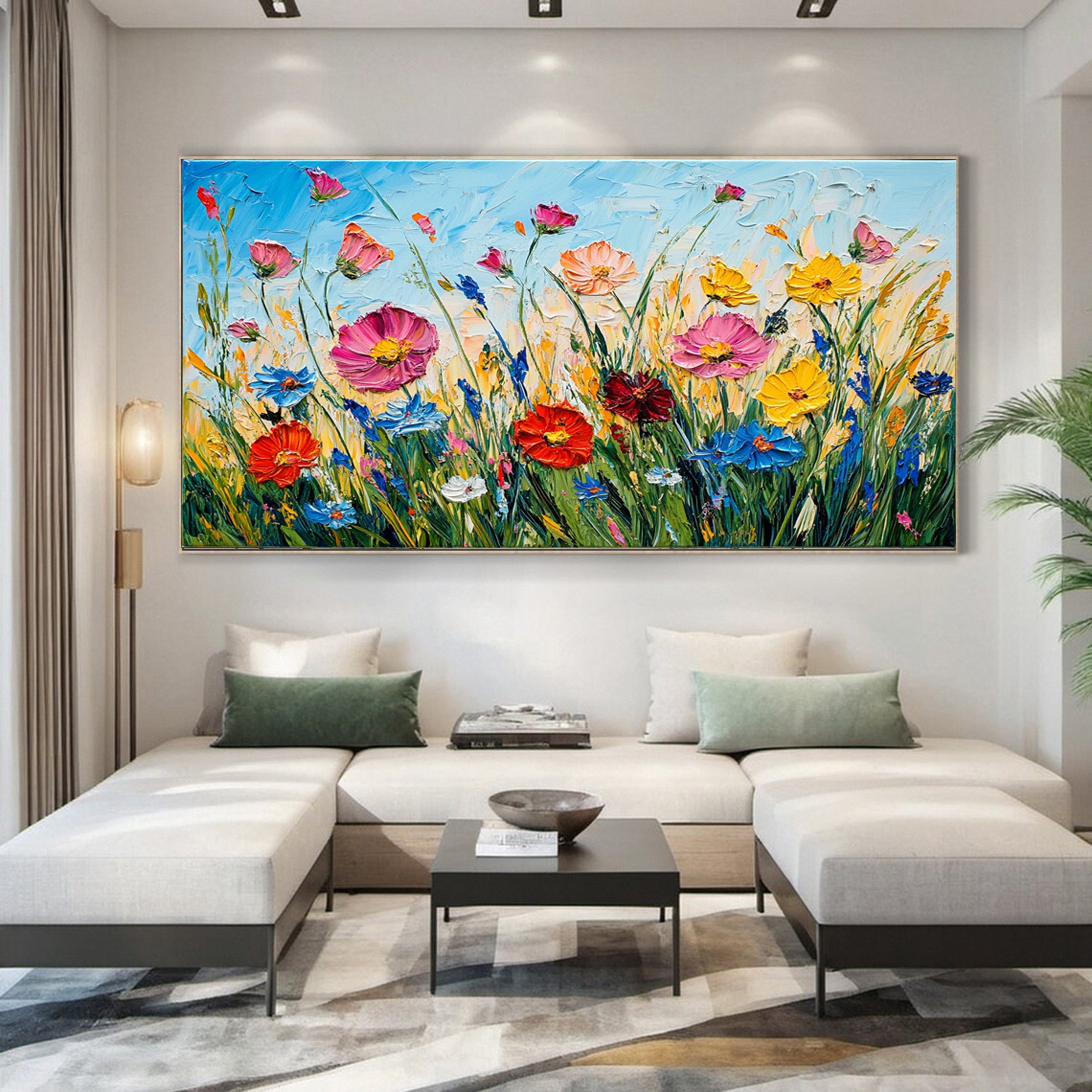 Meadow's Embrace Vibrant Flower Field Canvas Colorful Art #FT 020