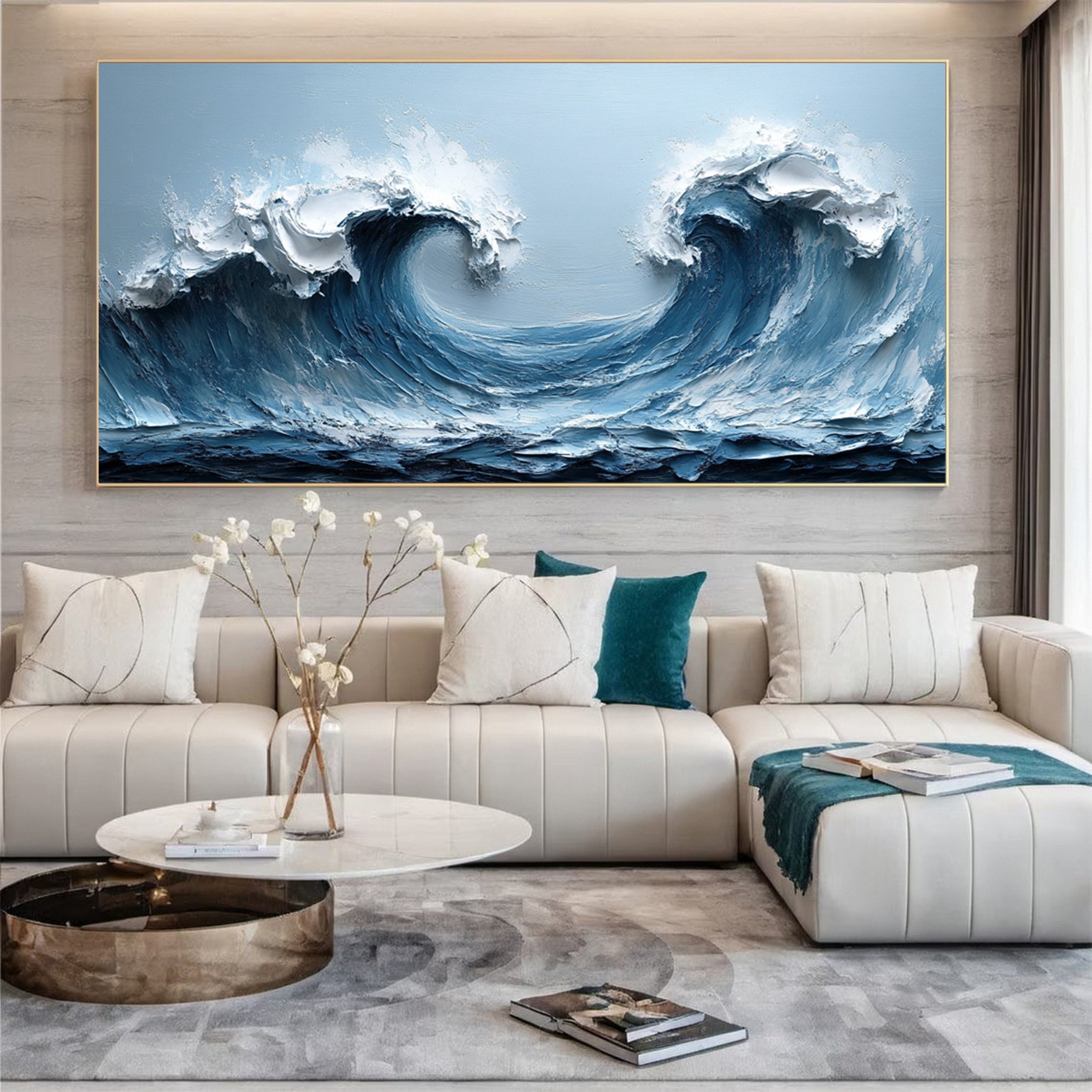 Abstract Seascape Canvas Textured Waves for Elegant Interiors #OS 018