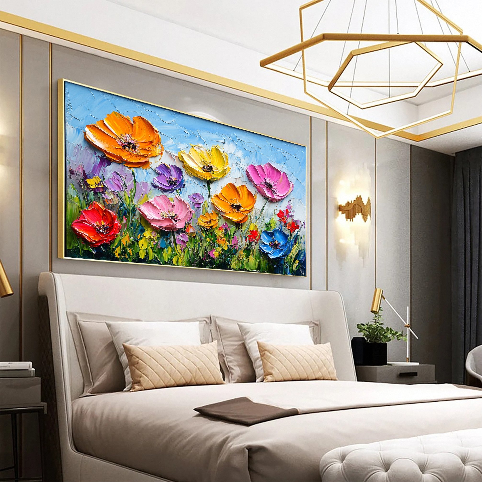 Meadow's Embrace Vibrant Flower Field Canvas Colorful Art #FT 021