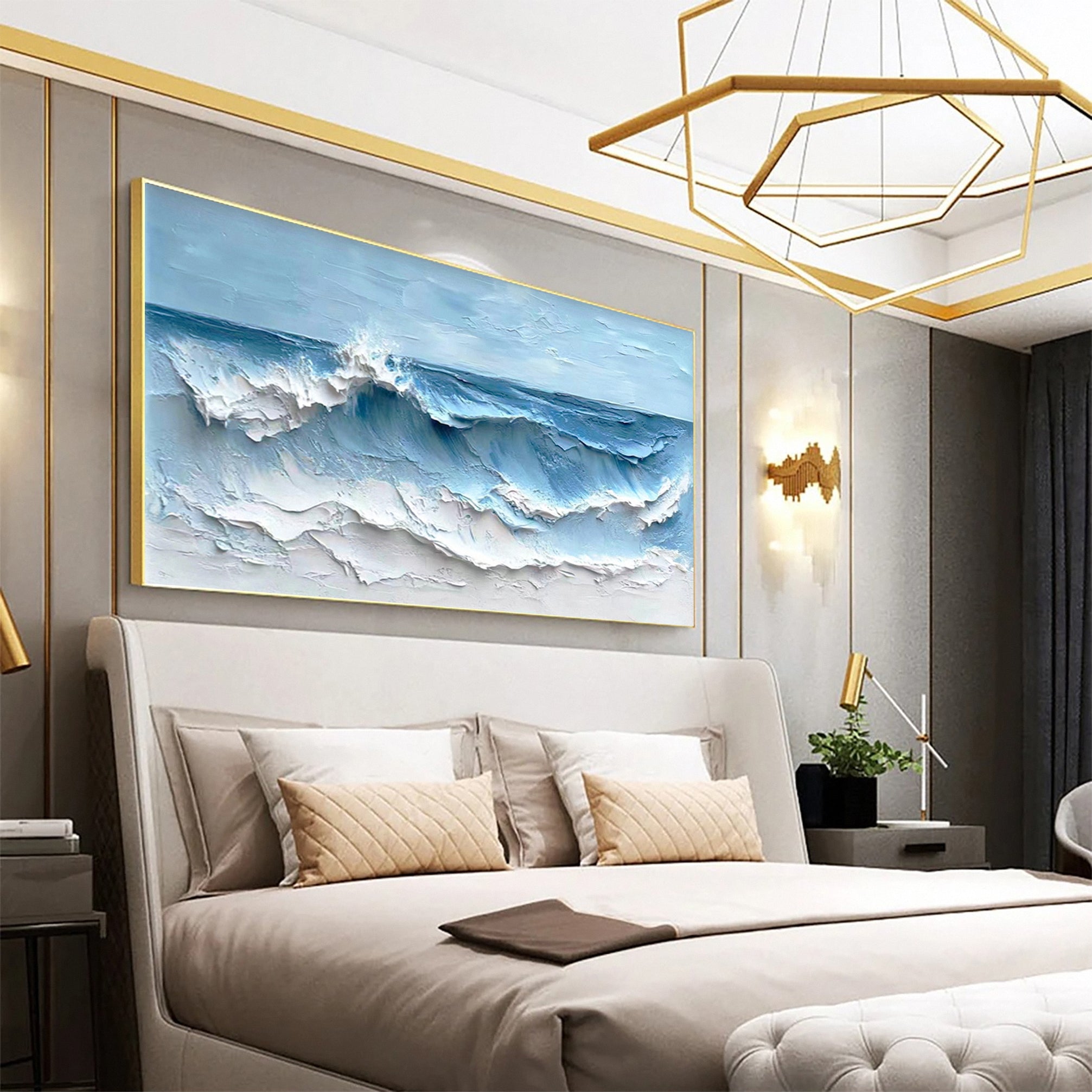 Crashing Waves Textured Artwork Luxurious Ocean Wall Canvas #OS 014