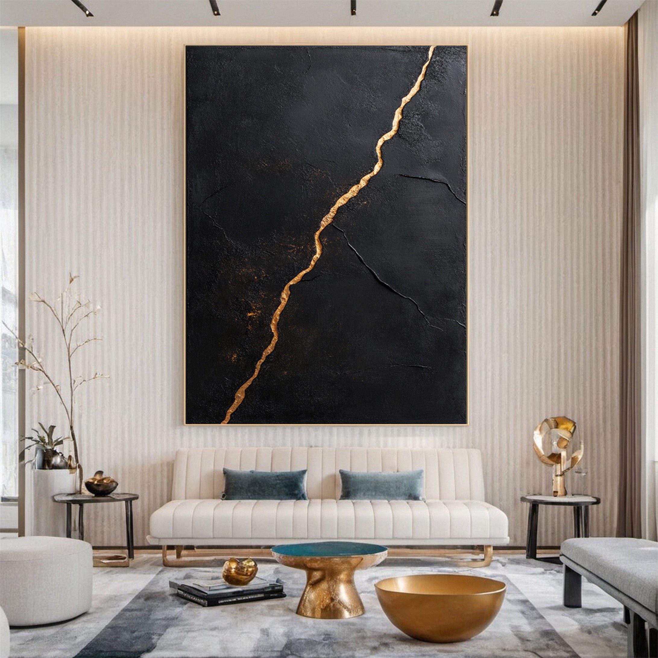 Golden Sway Chic Black and Gold Large Textured Wall Art #MMA 126